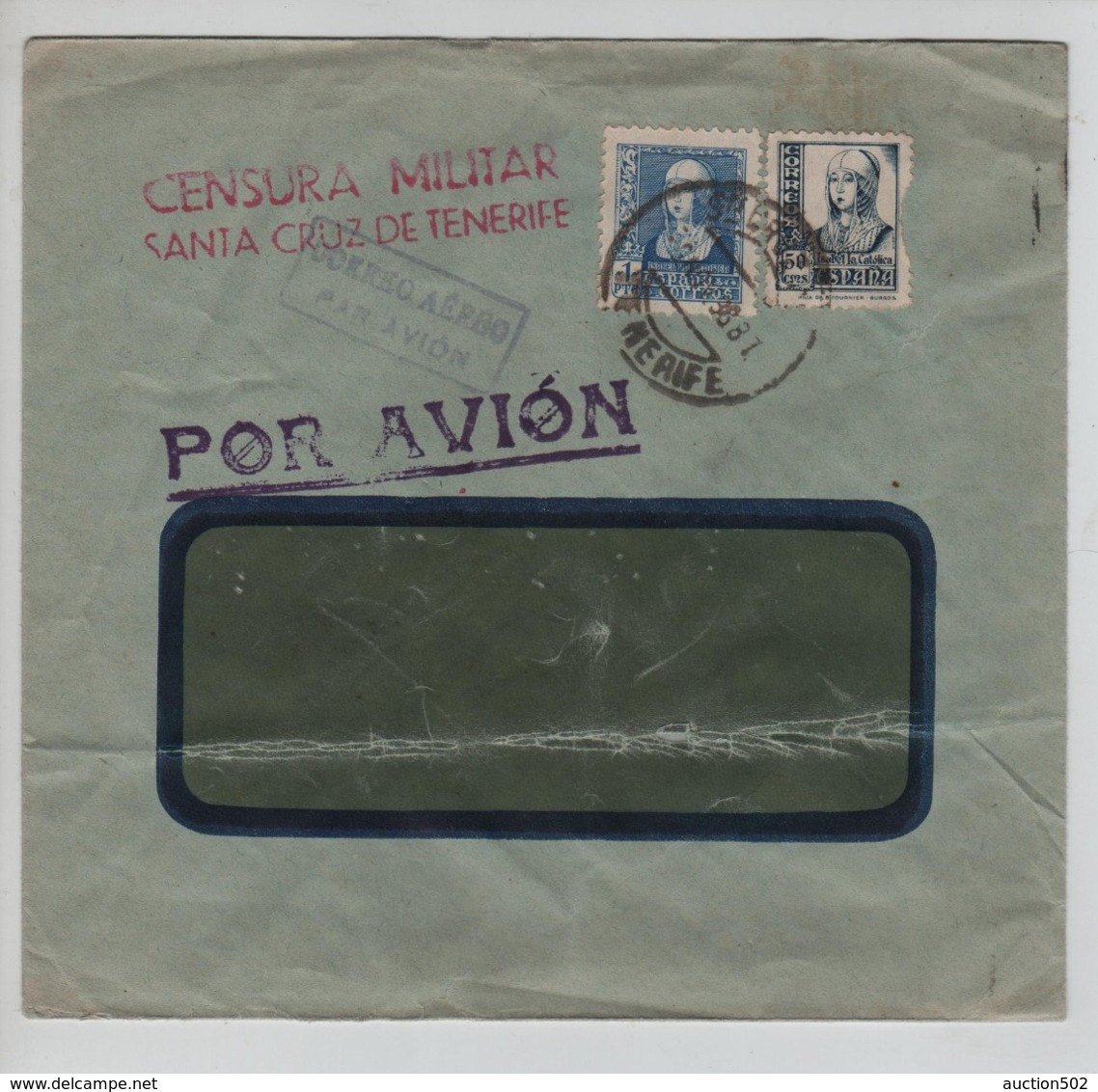 PR7317/ Spain Air Mail Cover Santa Cruz De Tenerife 1938 Censura Militar S.C.de Tenerife Via Sevilla - Lettres & Documents