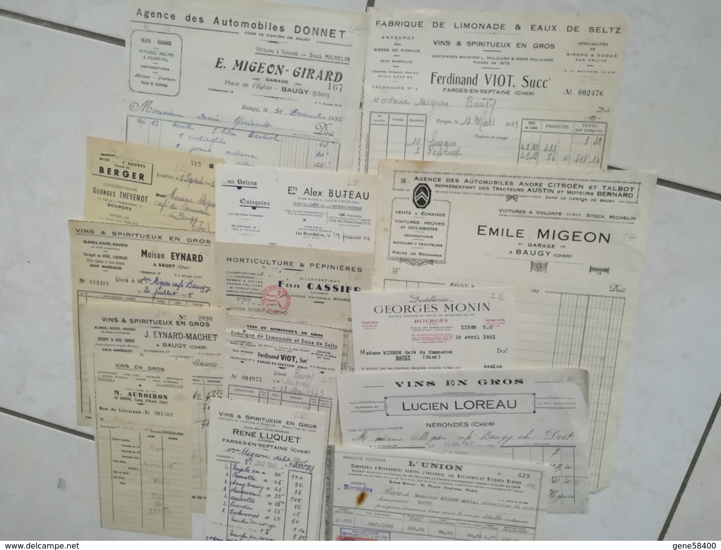 Lot De 67 Factures Et Documents Sur Le Cher - 1900 – 1949