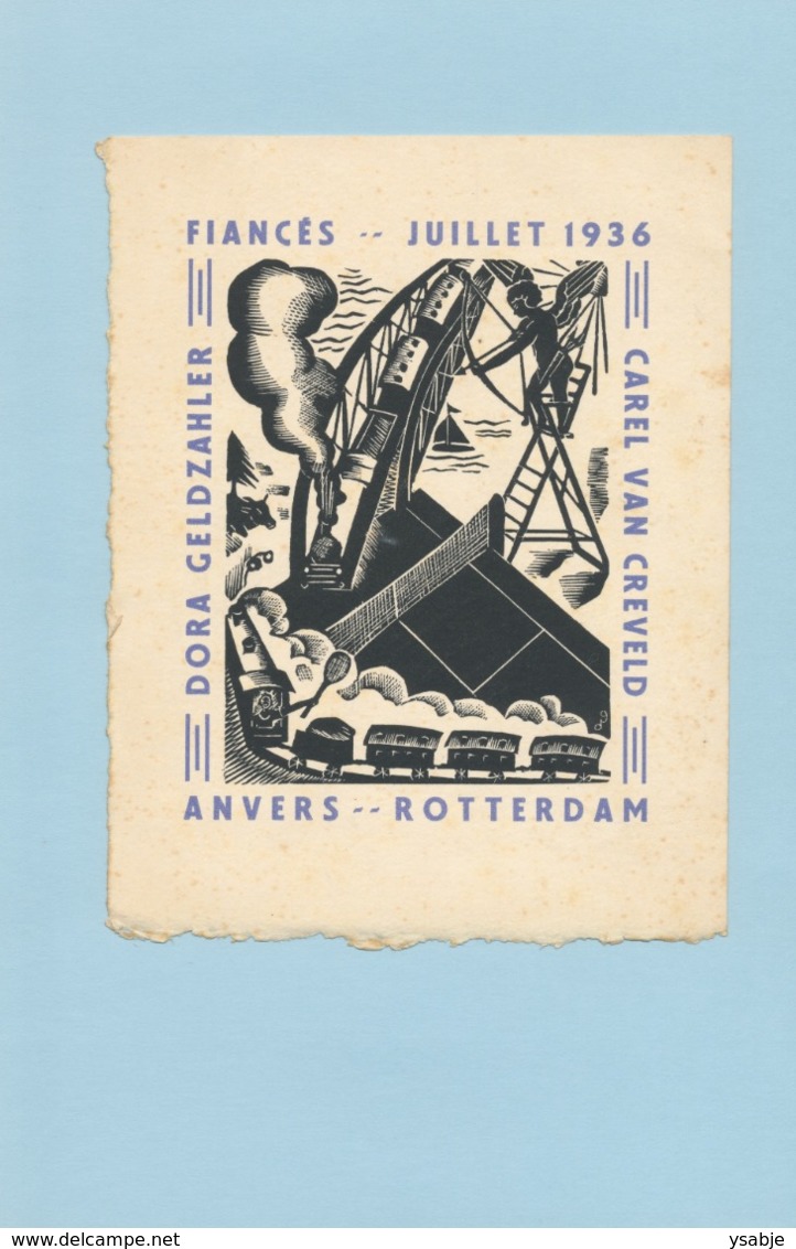 Verlovingskaart Dora Geldzahler & Carel Van Creveld Fiancés 1936 - Dora Geldzahler - Compromiso