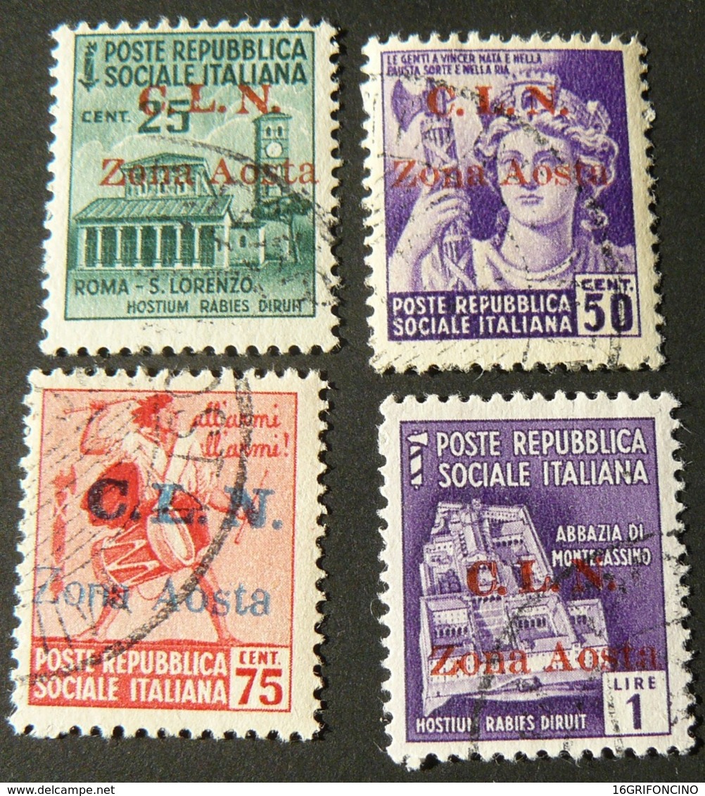 1944  AOSTA _ EMISSIONI C.L.N _ COMPLETE SET OF 4 USED STAMPS  / SERIE COMPLETA USATA C.L.N - AOSTA - Centraal Comité Van Het Nationaal Verzet (CLN)