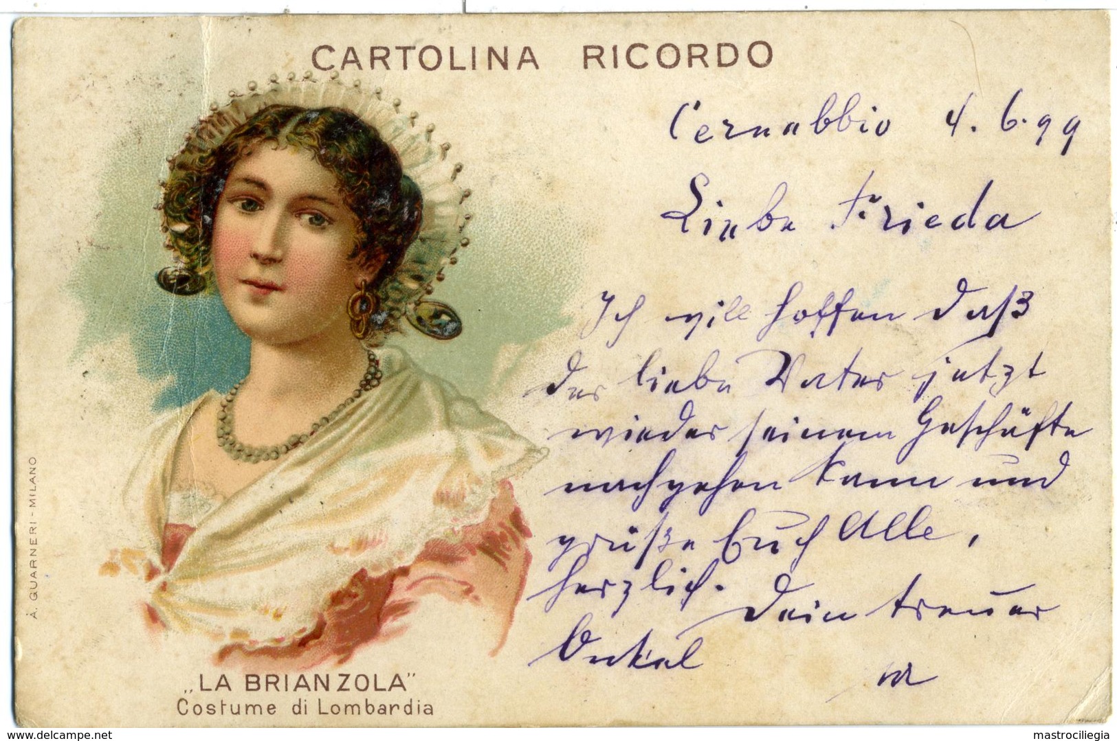 LA BRIANZOLA  Costume Di Lombardia  Brianza  Cartolina Ricordo  Cernobbio 1899 X Ichenheim Germania - Costumi