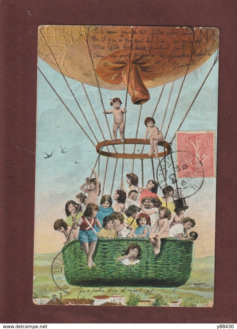 Cpa - Carte écrite En 1904 à ARGENTEUIL - Groupe D' Enfants Dans Un Ballon   -  Voir Les 2 Scannes - 1er Avril - Poisson D'avril