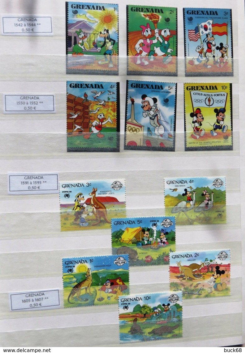 Collection lot Sammlung de ~ 735 timbres-poste ** MNH Hommage à Walt DISNEY cartoon dessin animé (CV > 800 €)