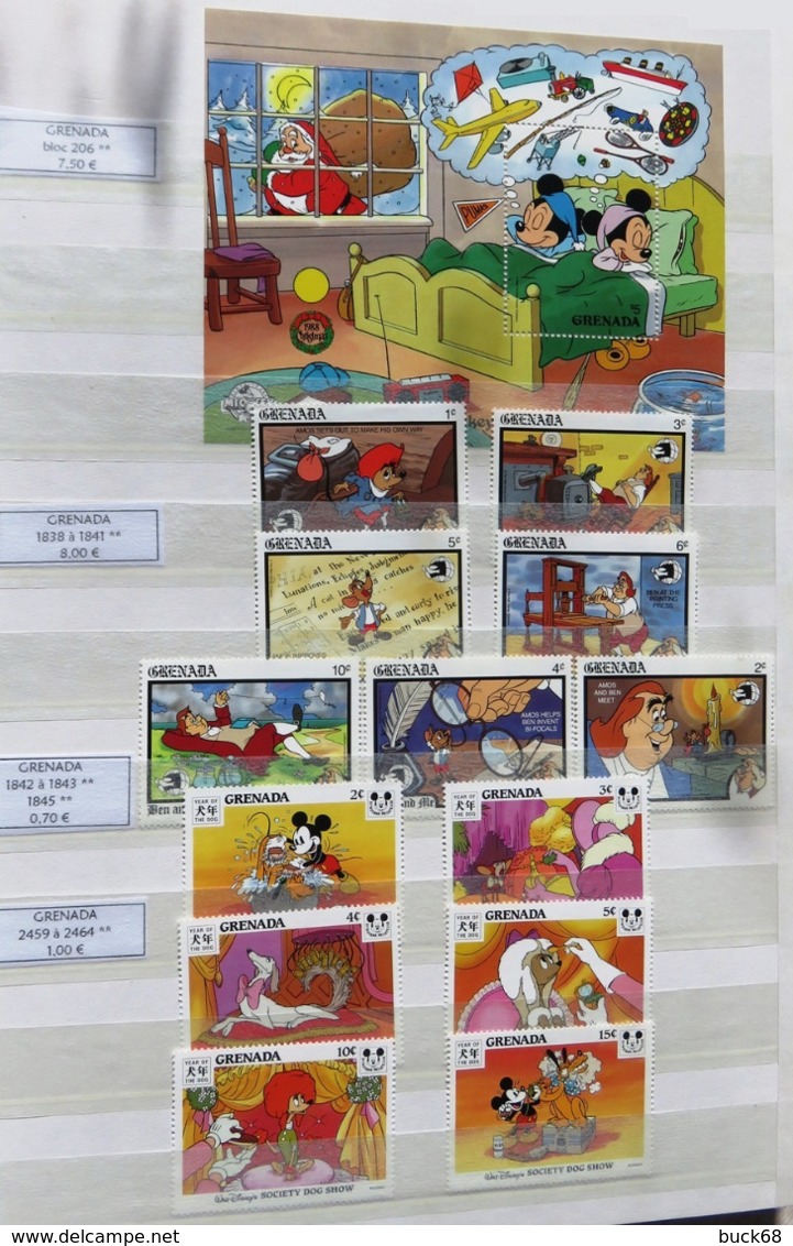 Collection lot Sammlung de ~ 735 timbres-poste ** MNH Hommage à Walt DISNEY cartoon dessin animé (CV > 800 €)