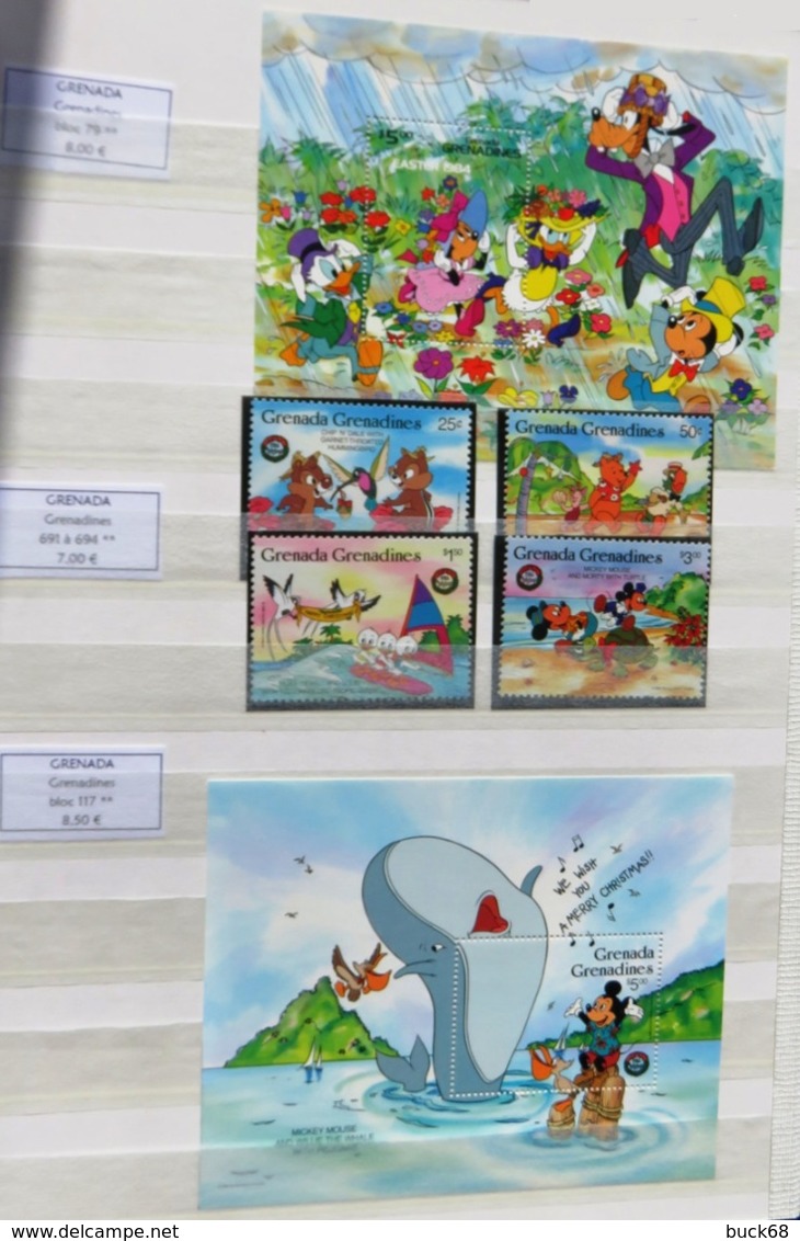 Collection lot Sammlung de ~ 735 timbres-poste ** MNH Hommage à Walt DISNEY cartoon dessin animé (CV > 800 €)