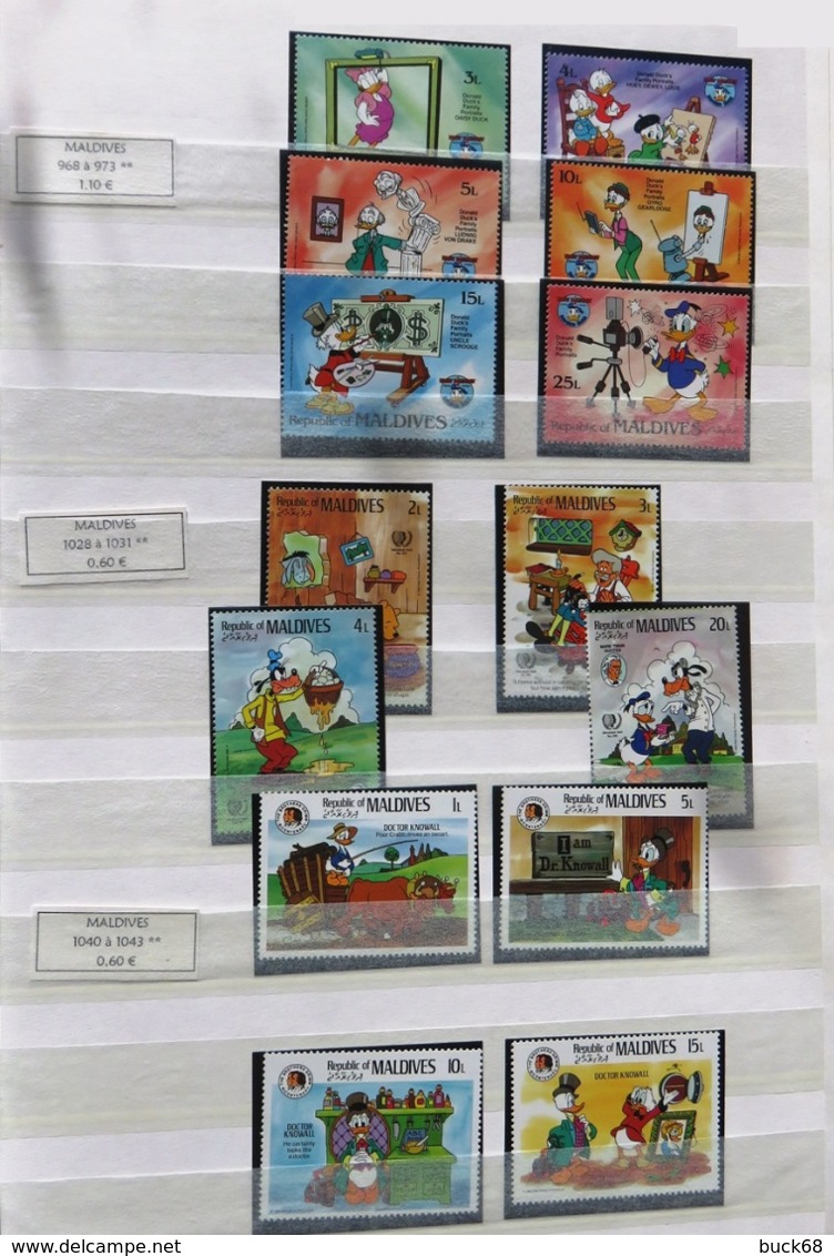 Collection lot Sammlung de ~ 735 timbres-poste ** MNH Hommage à Walt DISNEY cartoon dessin animé (CV > 800 €)