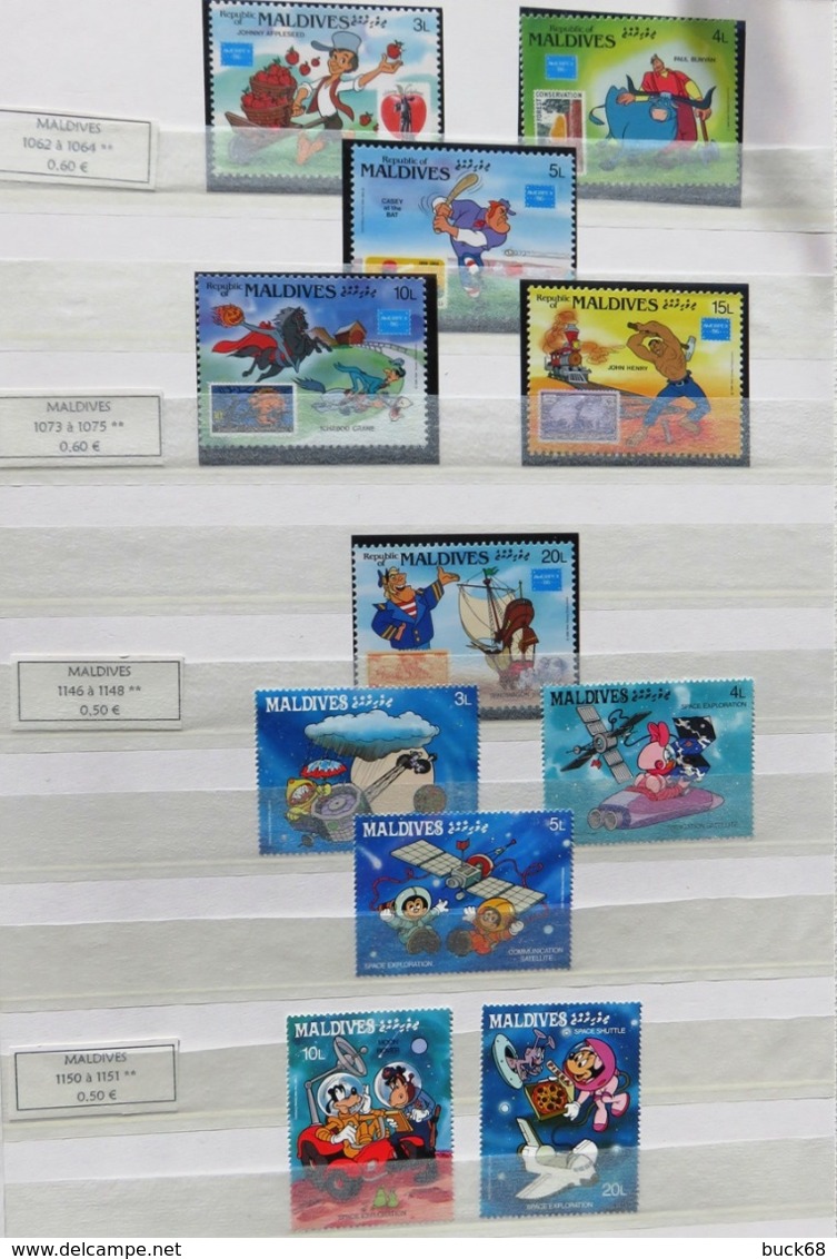 Collection lot Sammlung de ~ 735 timbres-poste ** MNH Hommage à Walt DISNEY cartoon dessin animé (CV > 800 €)