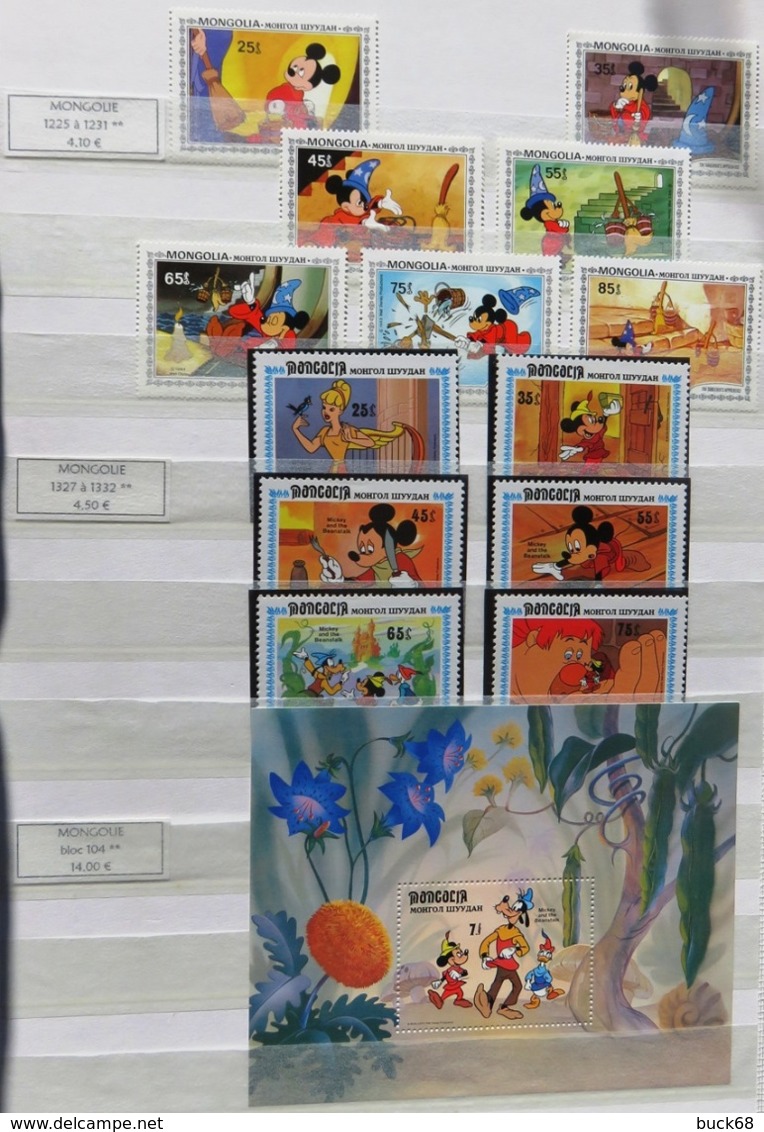 Collection lot Sammlung de ~ 735 timbres-poste ** MNH Hommage à Walt DISNEY cartoon dessin animé (CV > 800 €)