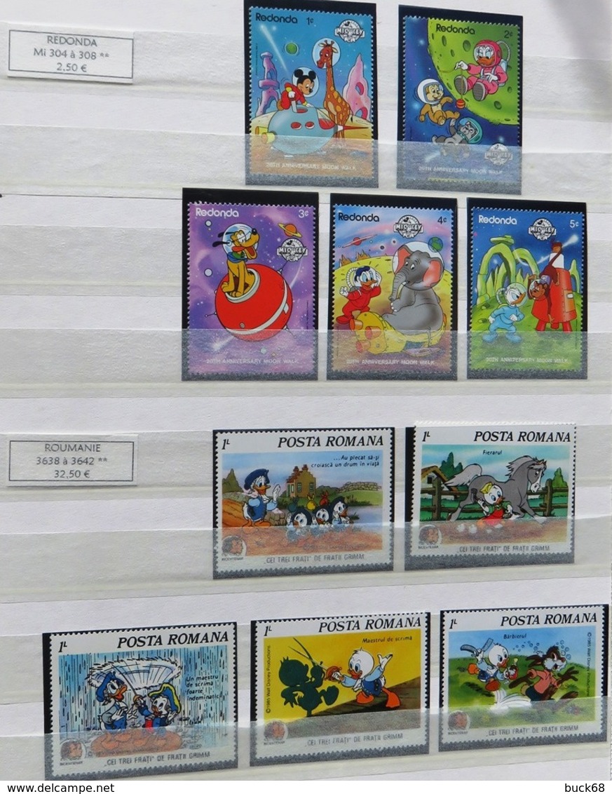 Collection lot Sammlung de ~ 735 timbres-poste ** MNH Hommage à Walt DISNEY cartoon dessin animé (CV > 800 €)