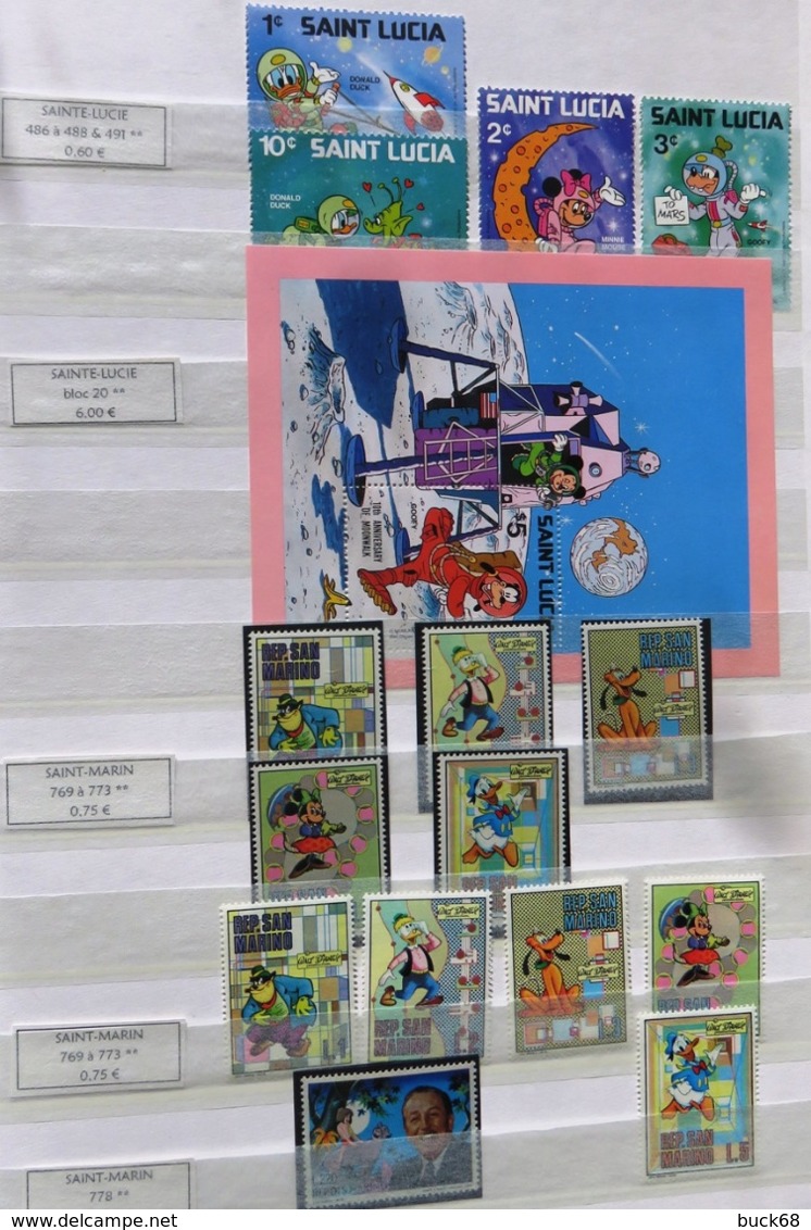 Collection lot Sammlung de ~ 735 timbres-poste ** MNH Hommage à Walt DISNEY cartoon dessin animé (CV > 800 €)