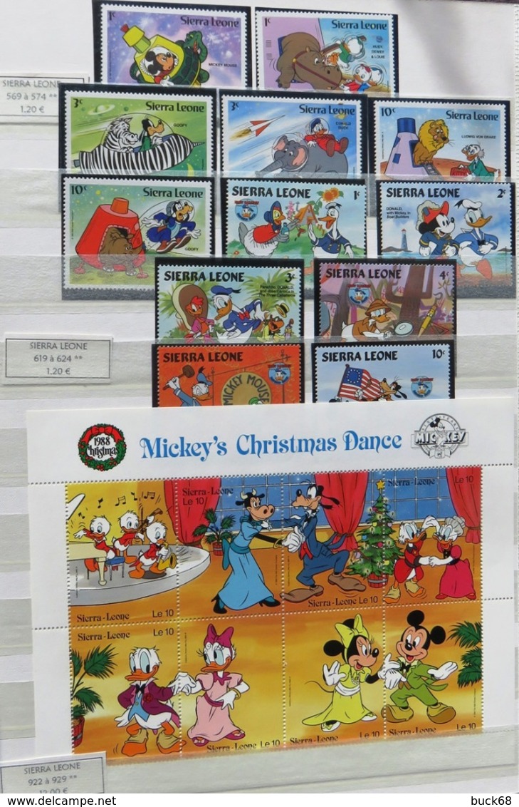 Collection lot Sammlung de ~ 735 timbres-poste ** MNH Hommage à Walt DISNEY cartoon dessin animé (CV > 800 €)