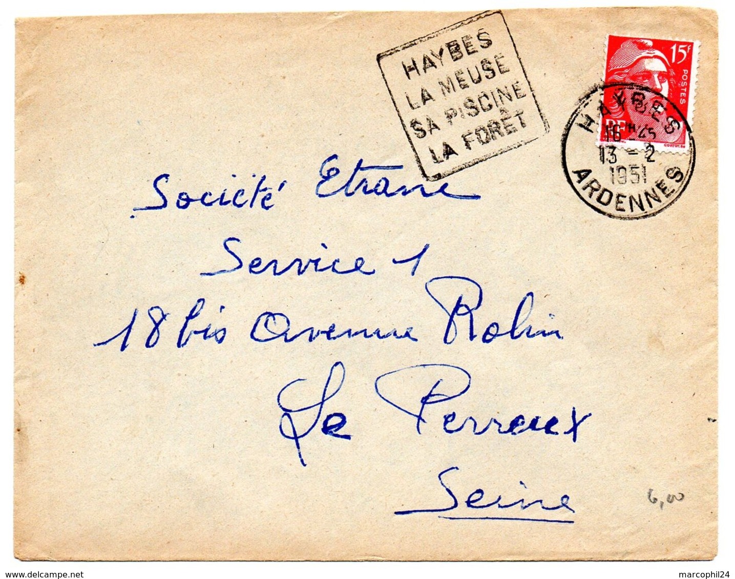 ARDENNES - Dépt N° 08 = HAYBES 1951 = FLAMME  DAGUIN 'La Meuse Sa Piscine La Forêt' + Enveloppe Entière - Mechanical Postmarks (Other)