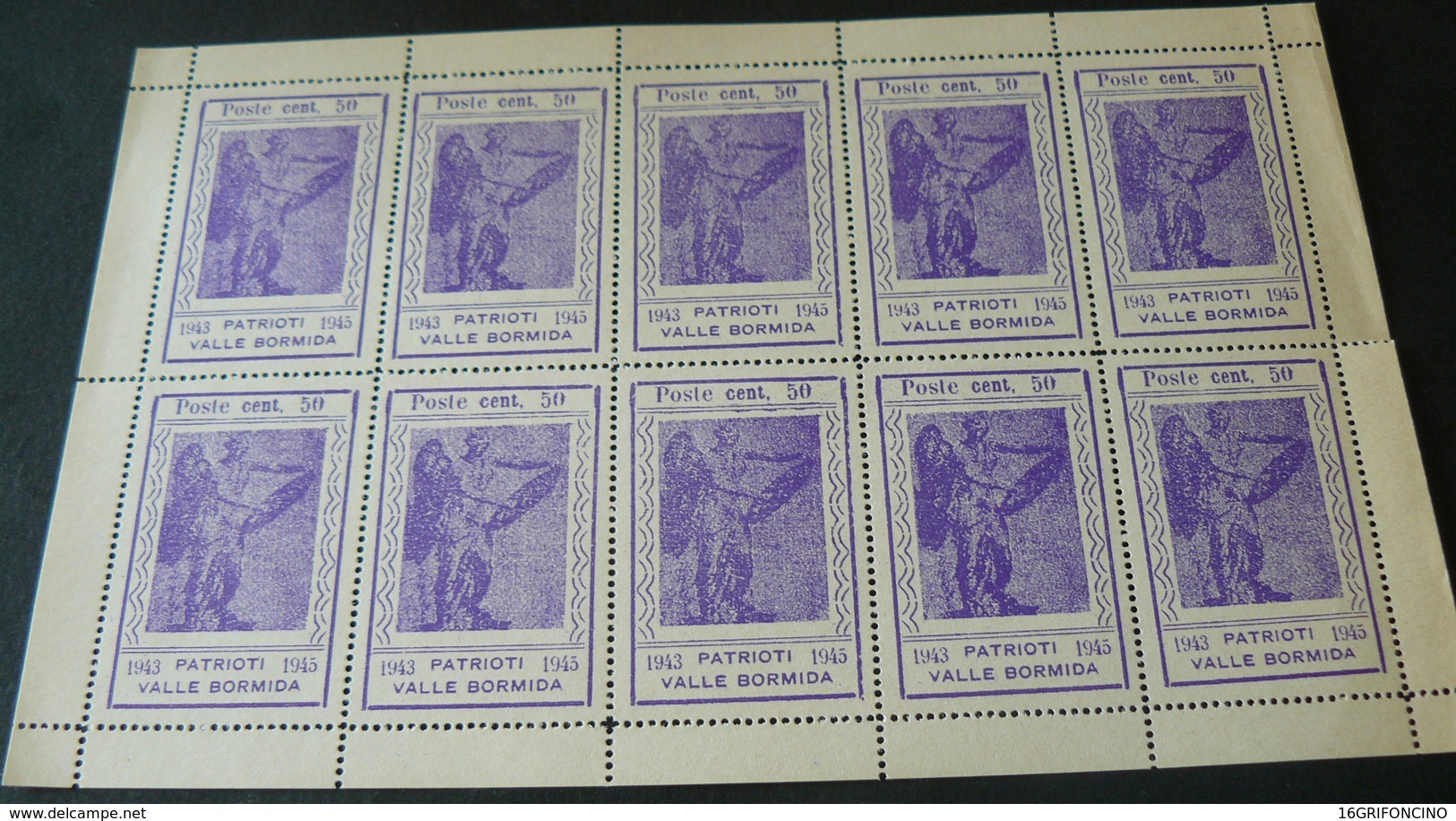 1945  C.L.N  VALLE BORMIDA _ SET 10 NEWS STAMPS OF 50 CENTS._ MINIFOGLIO  10 FRANCOBOLLI DA 50 CENT. - National Liberation Committee (CLN)