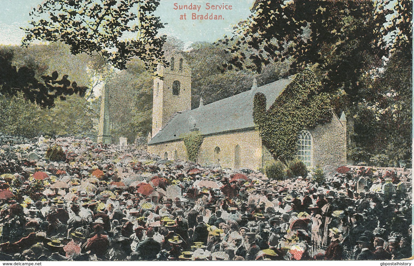 UK BRADDAN, Ca. 1910, Very Fine Mint Coloured Postcard "Sunday Service At Braddan", On The Backside Christmas Wishes - Isla De Man
