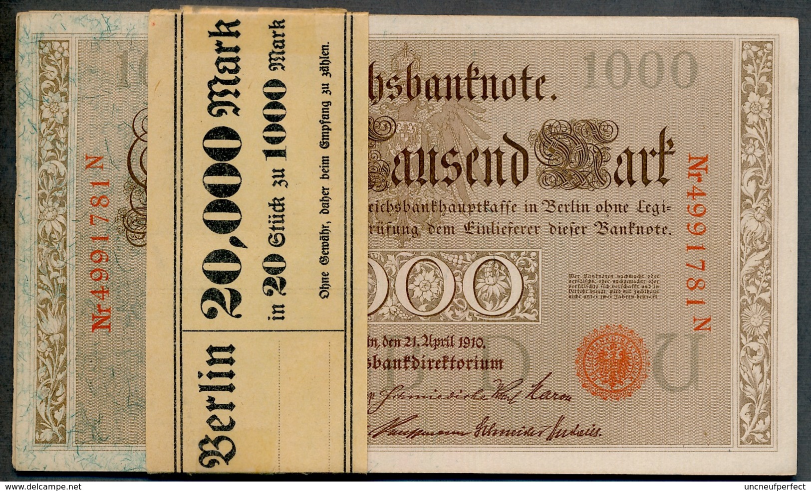 P44b Ro 45c DEU-40c  7 Chifres N°4991783N *** UNC NEUF *** Lettre  U  1000 Mark 1910 - 1000 Mark