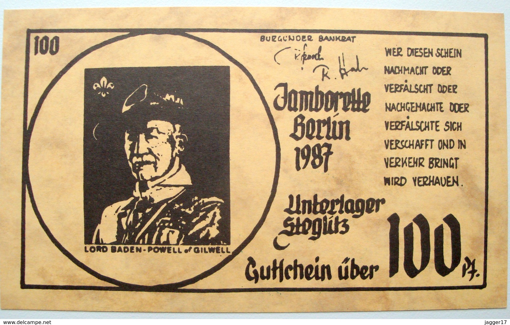 Gutschein 100 Pfennig Jamborette 1987 Berlin - Scouting