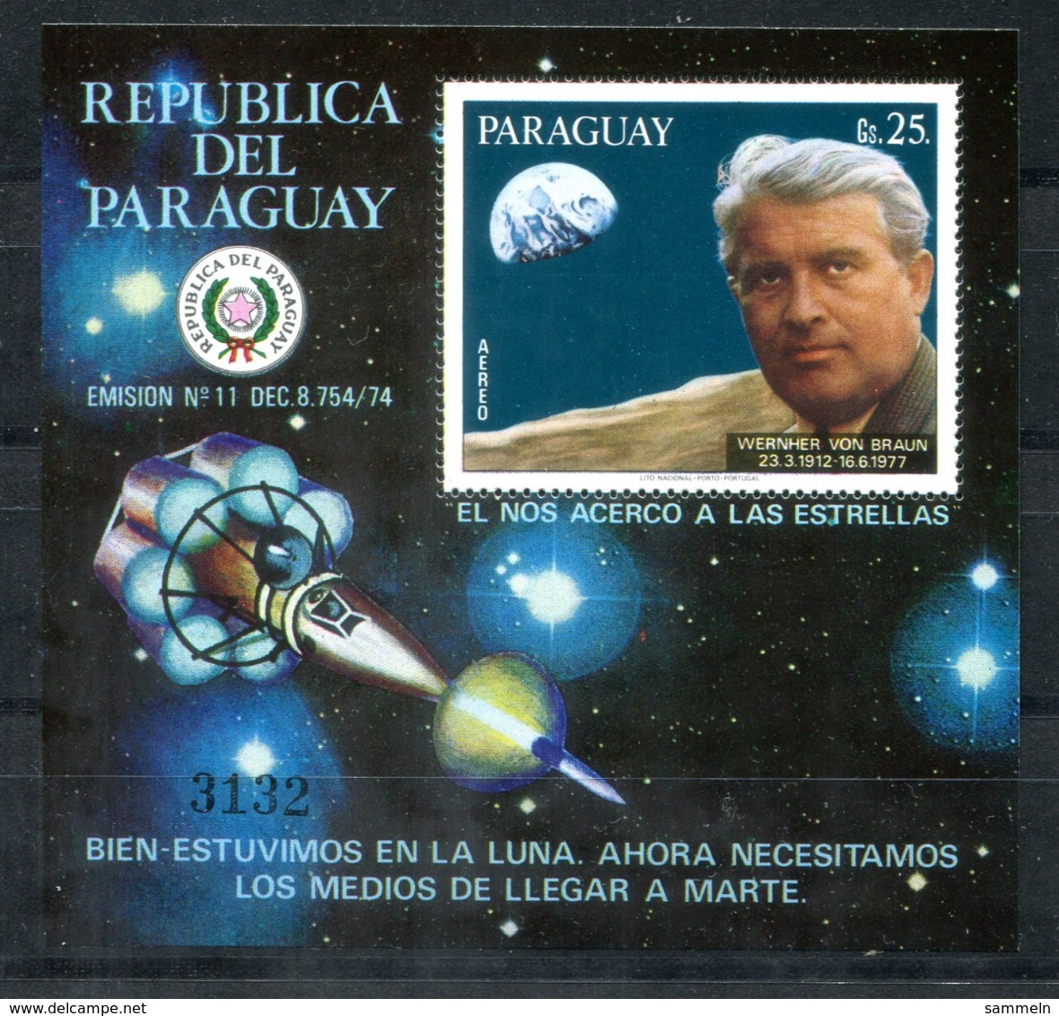 5028 - PARAGUAY - Block 308 Postfrisch - WELTRAUM / WERNHER VON BRAUN / SPACE - Mnh Mini Sheet - Paraguay