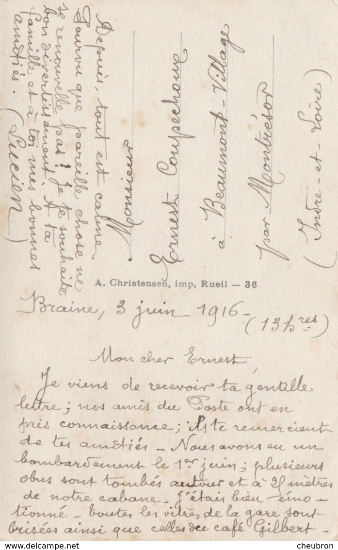 02  BRAINE.( ENVOYÉ DE). GUERRE 1914- 18. CARTE FANTAISIE. VASE ET FLEURS + TEXTE DATÉ DU 3 JUIN 1916. - Guerra 1914-18