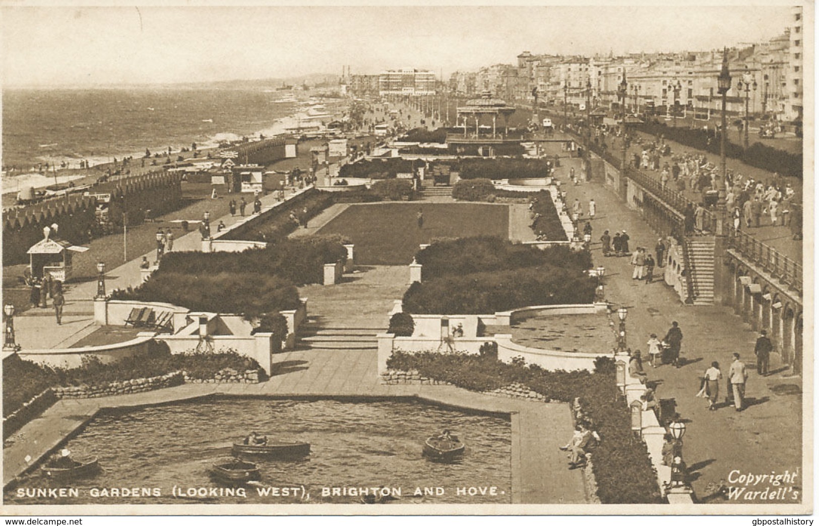 UK BRIGHTON Ca. 1930 Superb Mint Sepia Postcard "Sunken Gardens - Looking West" - Brighton