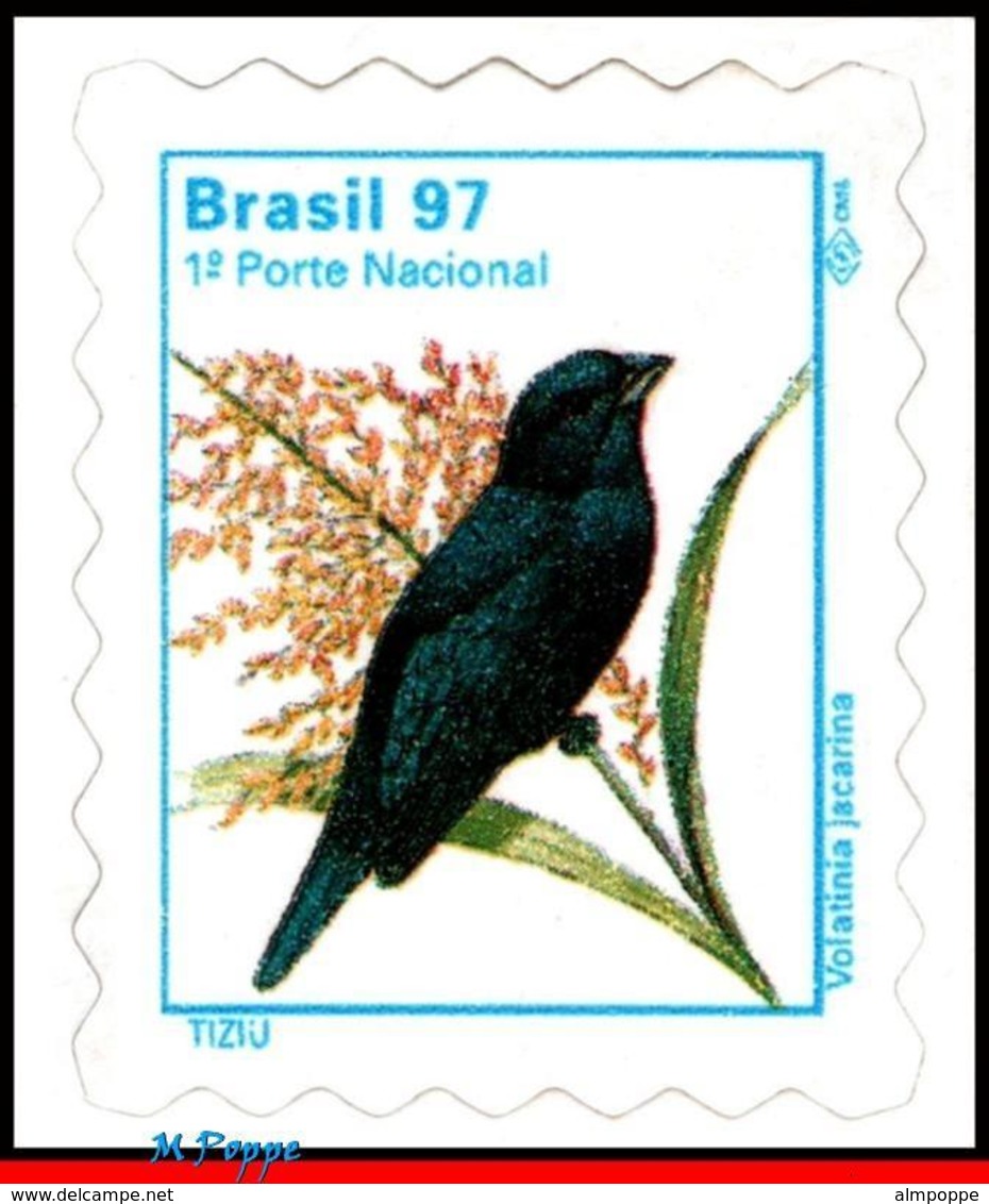 Ref. BR-2499 BRAZIL 1997 BIRDS, ANIMALS & FAUNA,VOLATINIA, JACARINA, MI# 2765, DEFINITIVE MNH 1V Sc# 2499 - Passereaux