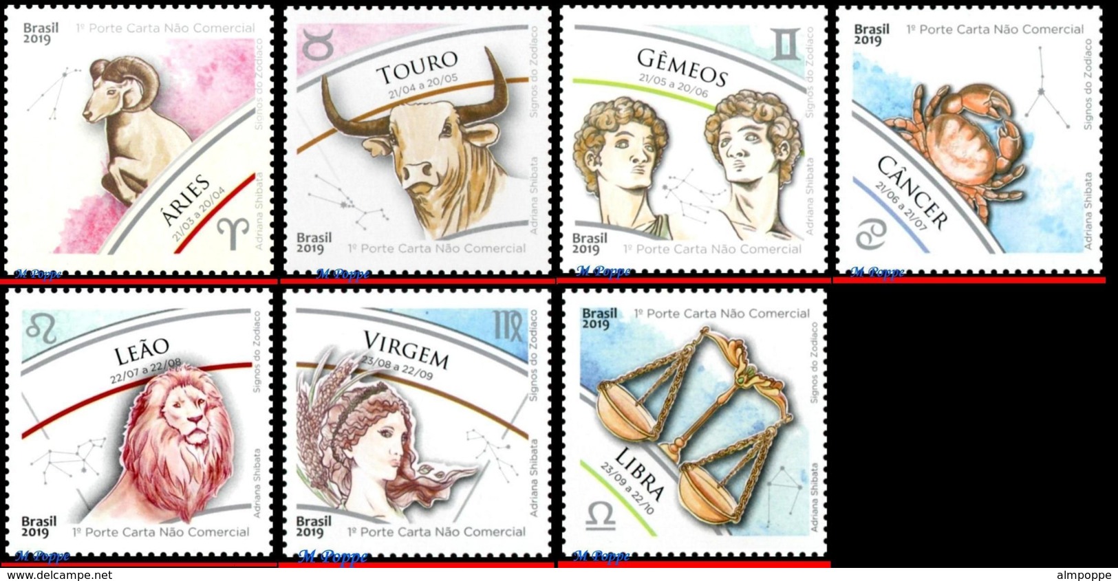 Ref. BR-SIGN BRAZIL 2019 ASTROLOGY, ZODIAC SIGNS,ARIES TAURUS, GEMINI CANCER LEO VIRGO LIBRA, SET MNH 3V - Neufs