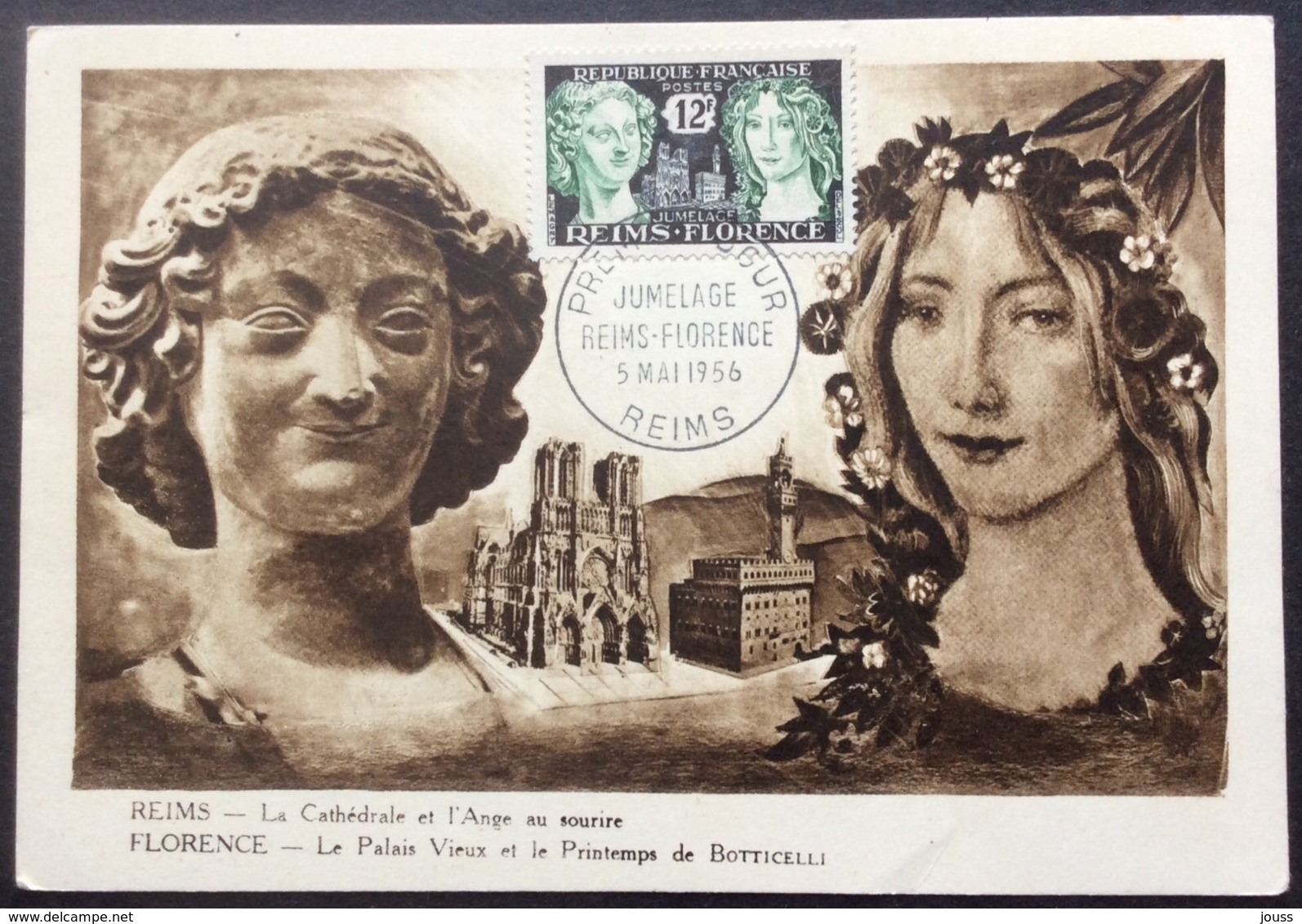 CM348 Carte Maximum 1061 Jumelage Reims Florence Premier Jour 5/5/1956 - 1950-1959