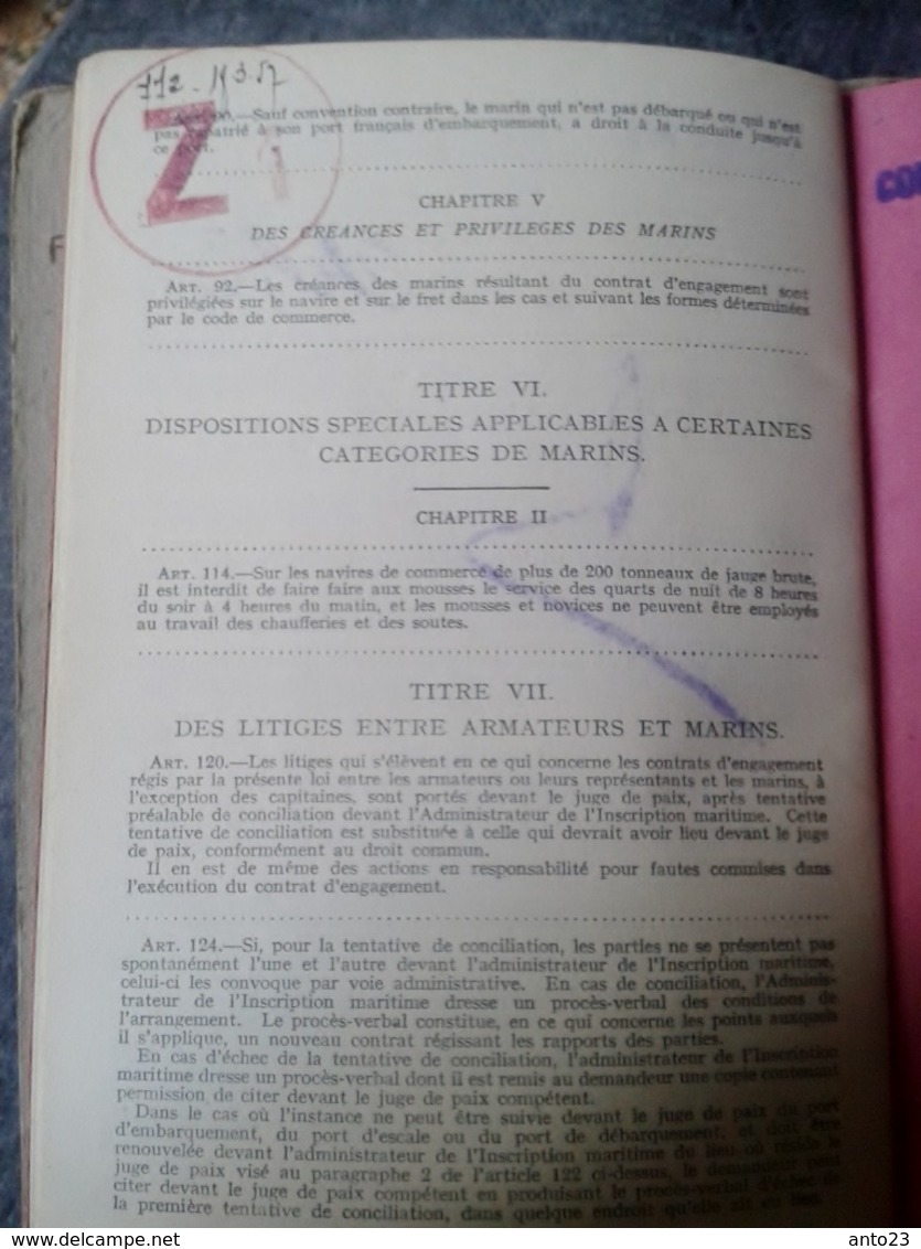 LIVRET PROFESSIONNEL DE LA MARINE MARCHANDE ESPITALIER NOMBREUX NAVIRES ET CACHET VOIR SCAN
