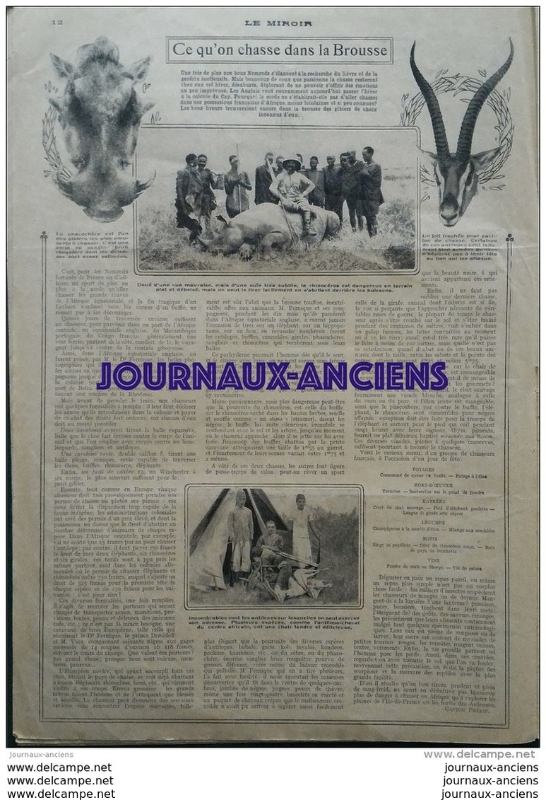 1912 Mme SÉVERINE - LA TOUR SAINT JACQUES - FAUX MONAYEUR - MEETING DE SAINT MALO - CHASSE DANS LA BROUSSE - BICYCLETTE