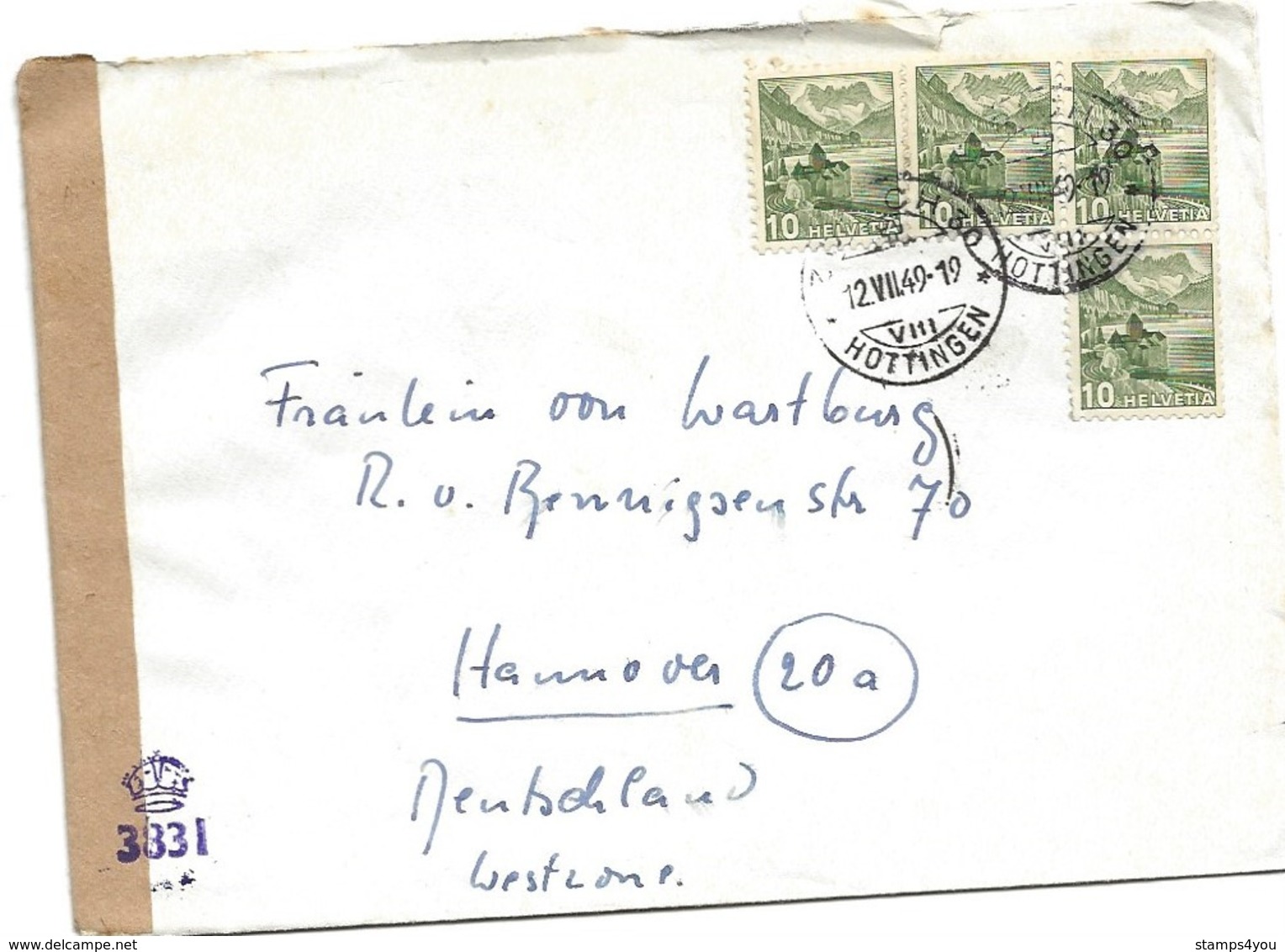 221 - 41 - Enveloppe Envoyée De Suisse à Hannover 1949 - Censure - Sonstige & Ohne Zuordnung