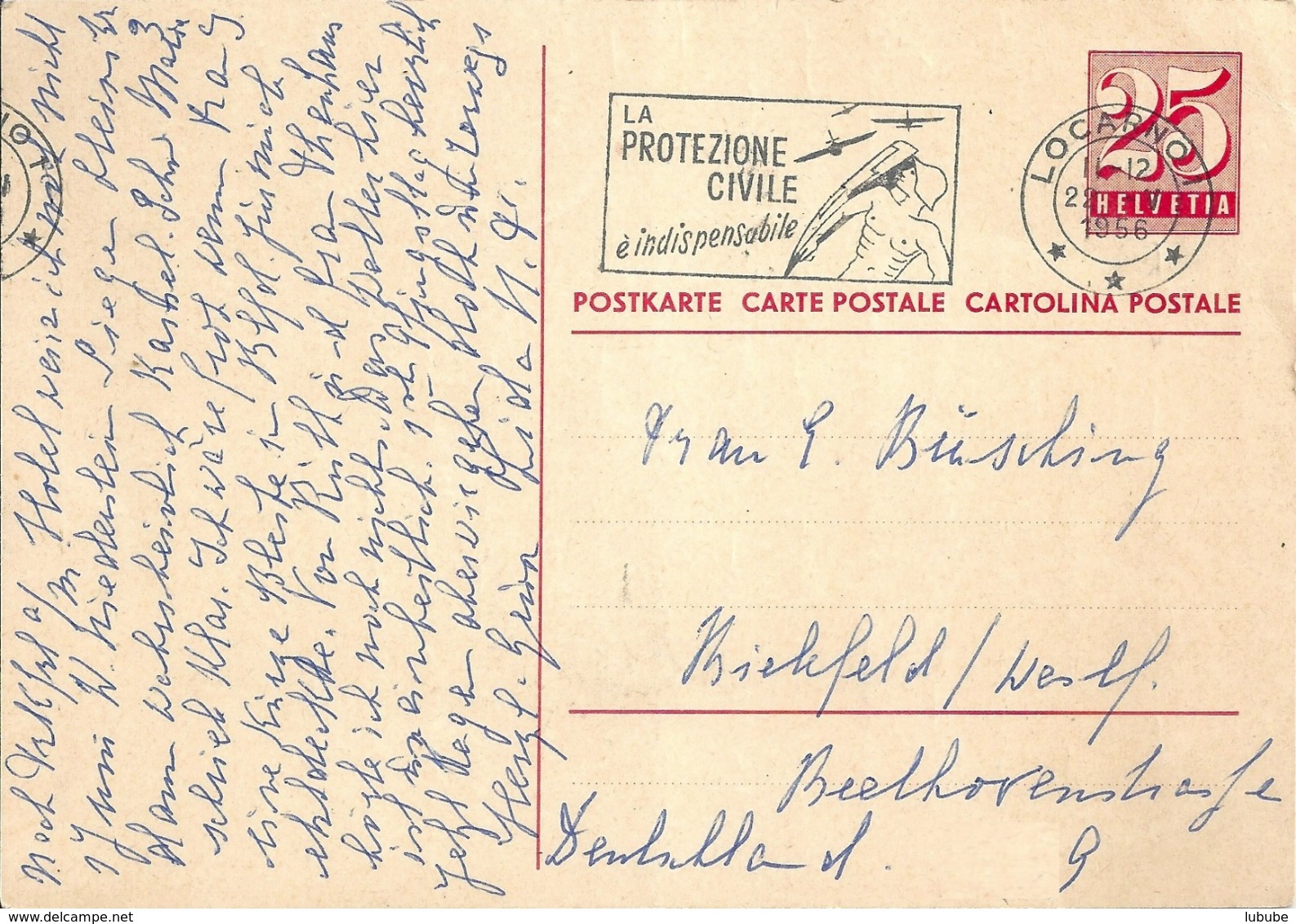 PK 184  Locarno - Bielefeld         1956 - Entiers Postaux