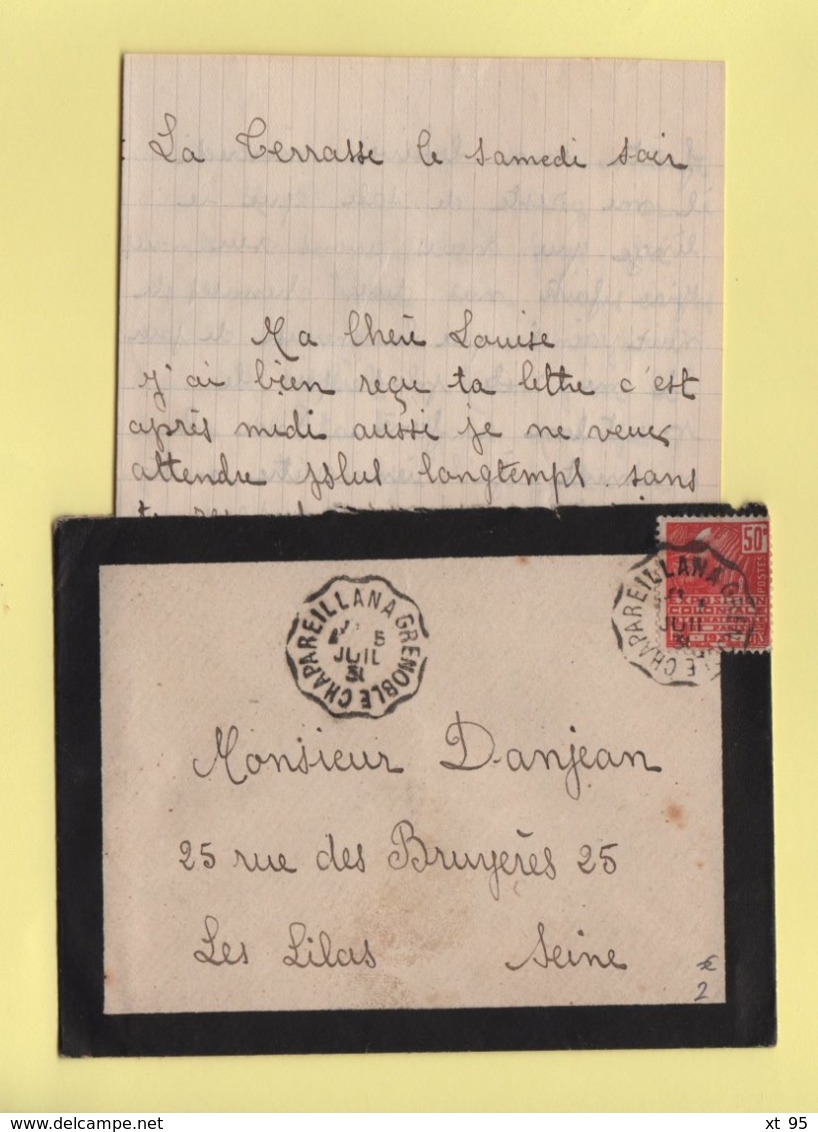 Convoyeur - Chapareillan A Grenoble - 1930 - Courrier Des Terrasses - Spoorwegpost