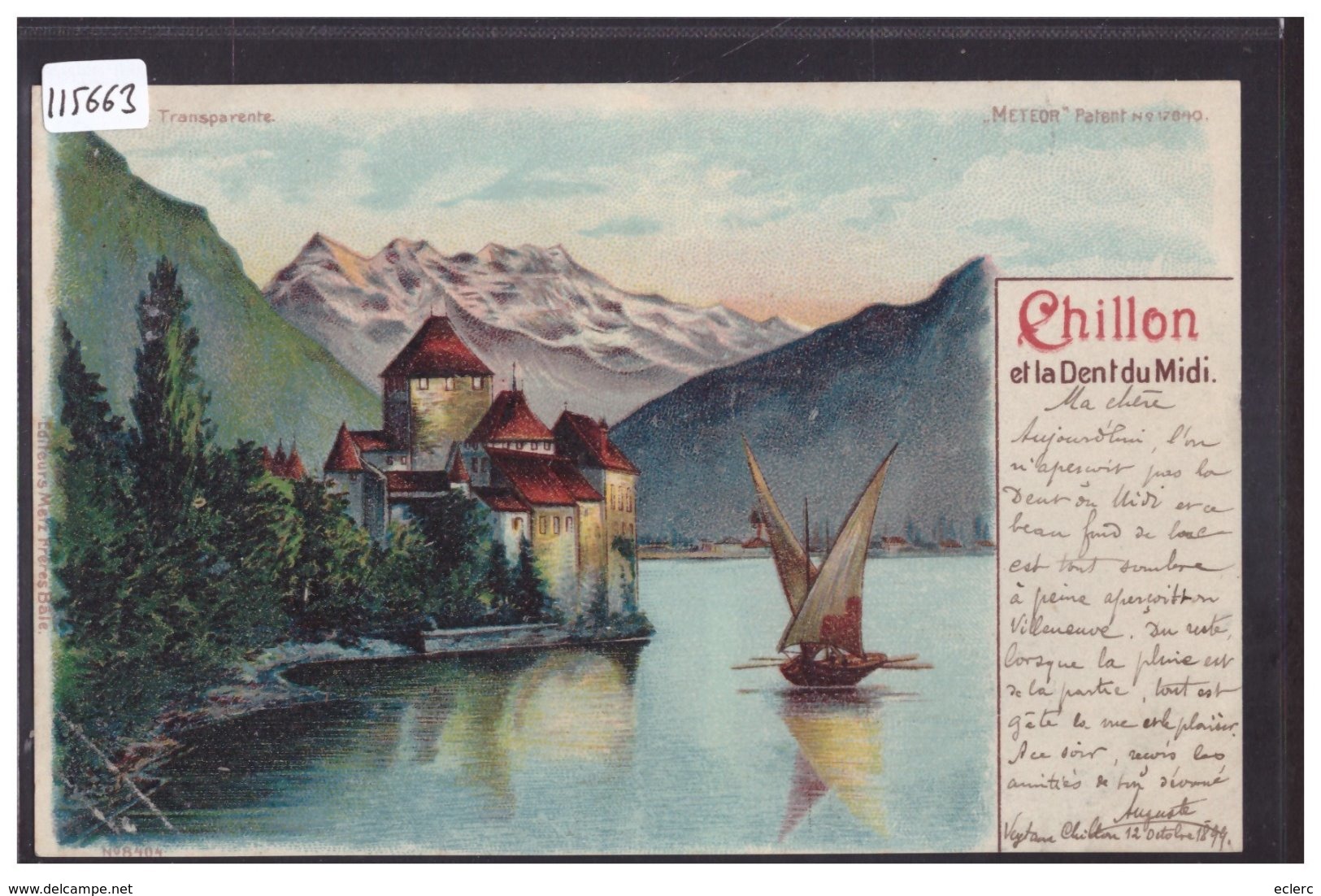 DISTRICT DE VEVEY - CHATEAU DE CHILLON - EFFET DE NUIT PAR TRANSPARENCE - CARTE METEOR - TB - Vevey