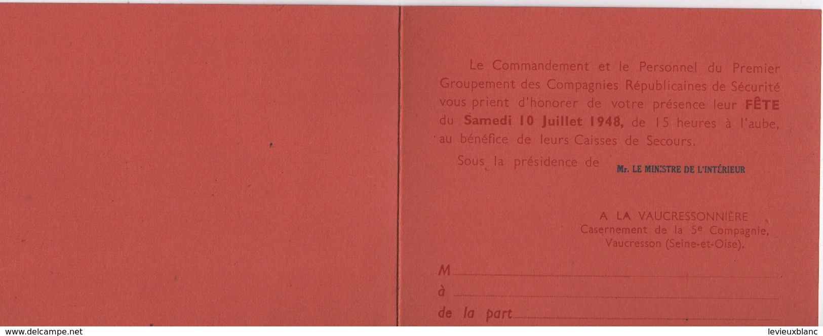 Carte D'invitation à 2 Volets/Fête Des C.R.S./Kermesse/Grand Bal De Nuit/Ministre De L'Intérieur/Vaucresson/1948  VPN261 - Documents