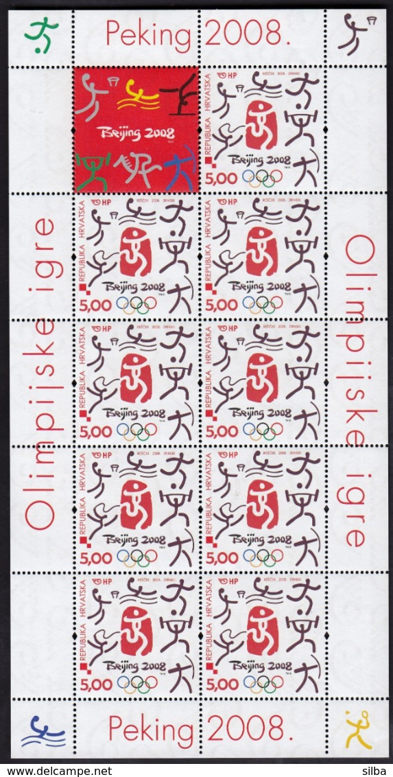 Croatia 2008 / Olympic Games Beijing / Basketball, Archery, Weightlifting, Football, Waterpolo, Gymnastics / MINT Sheet - Estate 2008: Pechino