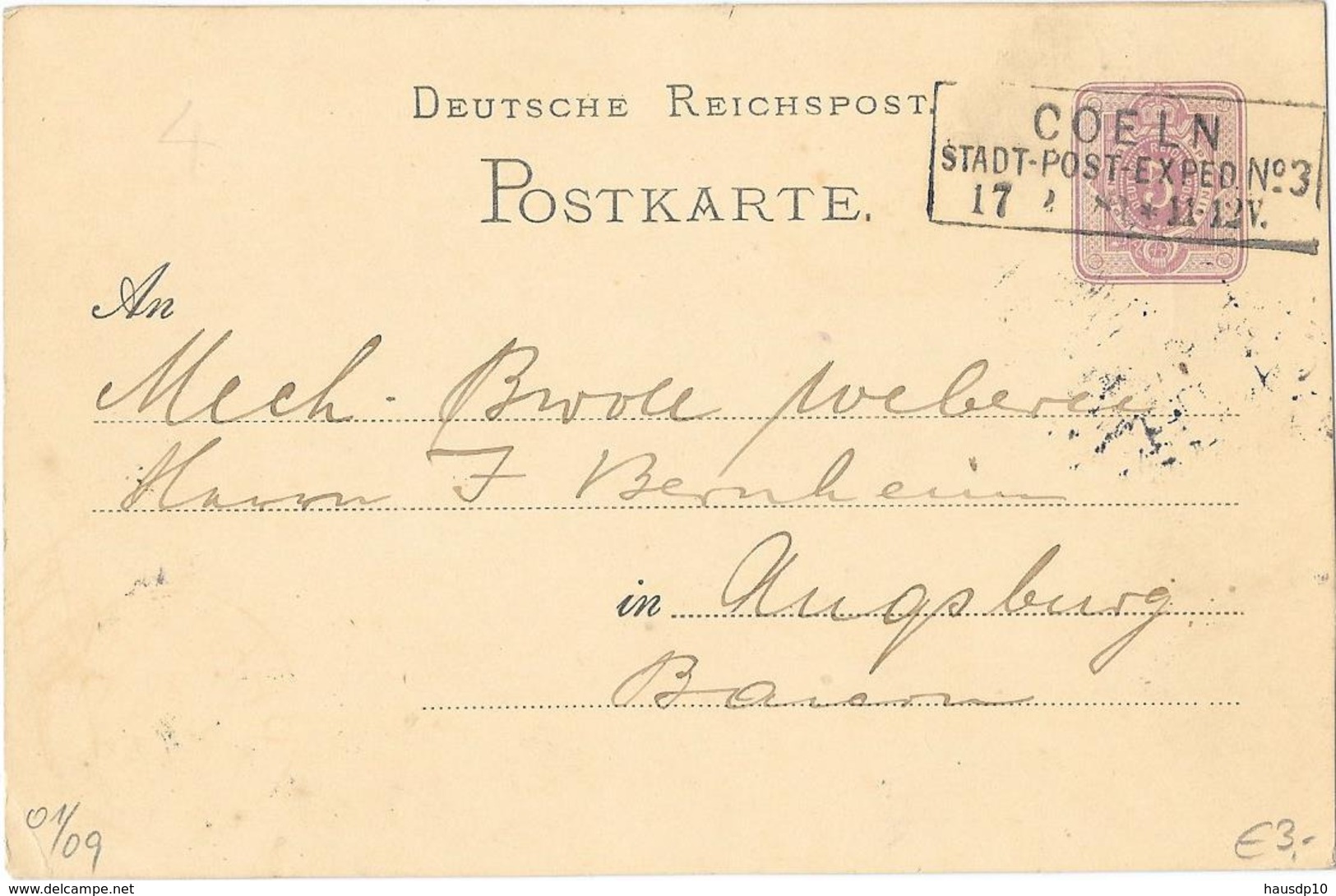 DR GA  Krone/Adler P10 Coeln 1881 - Cartas & Documentos