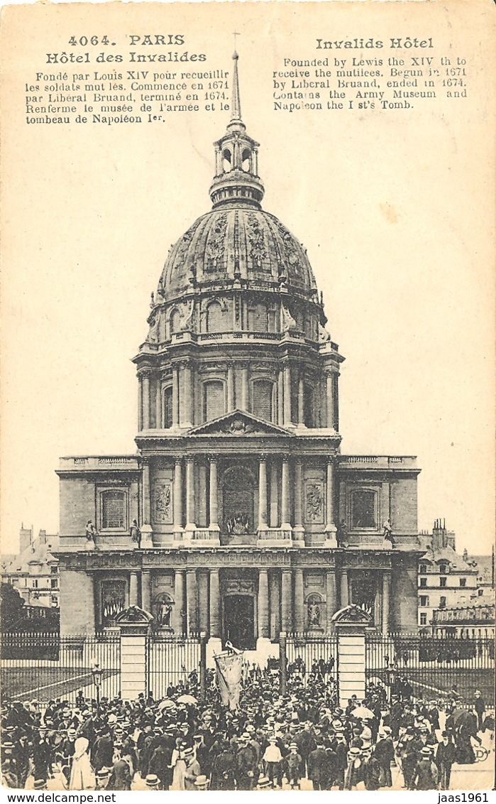 FRANCE. POSTCARD PARIS. INVALIDS HOTEL - Otros & Sin Clasificación