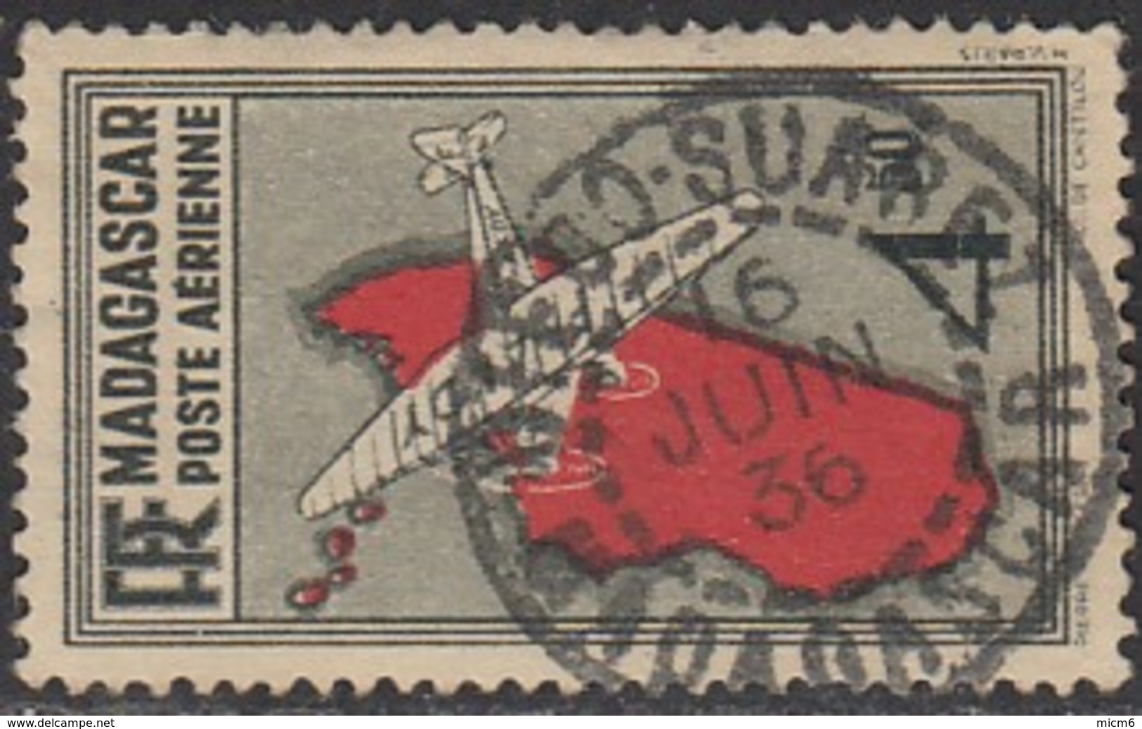 Madagascar 1908-1939 - Diego-Suarez Sur Poste Aérienne N° 7 (YT) N° 7 (AM). Oblitération De 1936. - Poste Aérienne