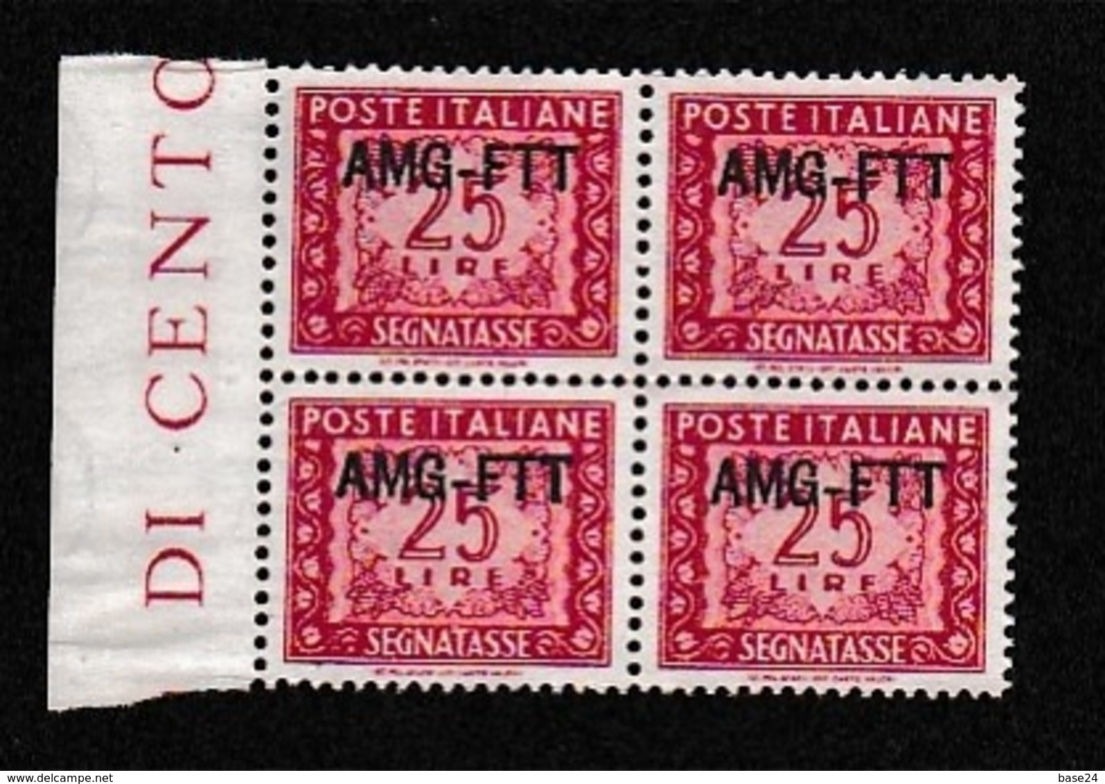 1949 Italia Italy Trieste A SEGNATASSE CIFRA (Roma) Quartina 25 Lire (25) Nuova SENZA GOMMA Bl.4 NO GUM - Postage Due
