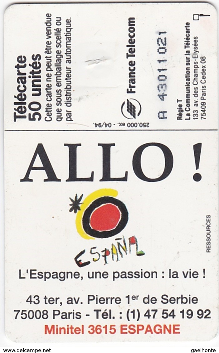 TC112 TÉLÉCARTE FRANÇAISE 50 UNITÉS - ALLO ESPANA - L'ESPAGNE, UNE PASSION : LA VIE ! - Verzamelingen