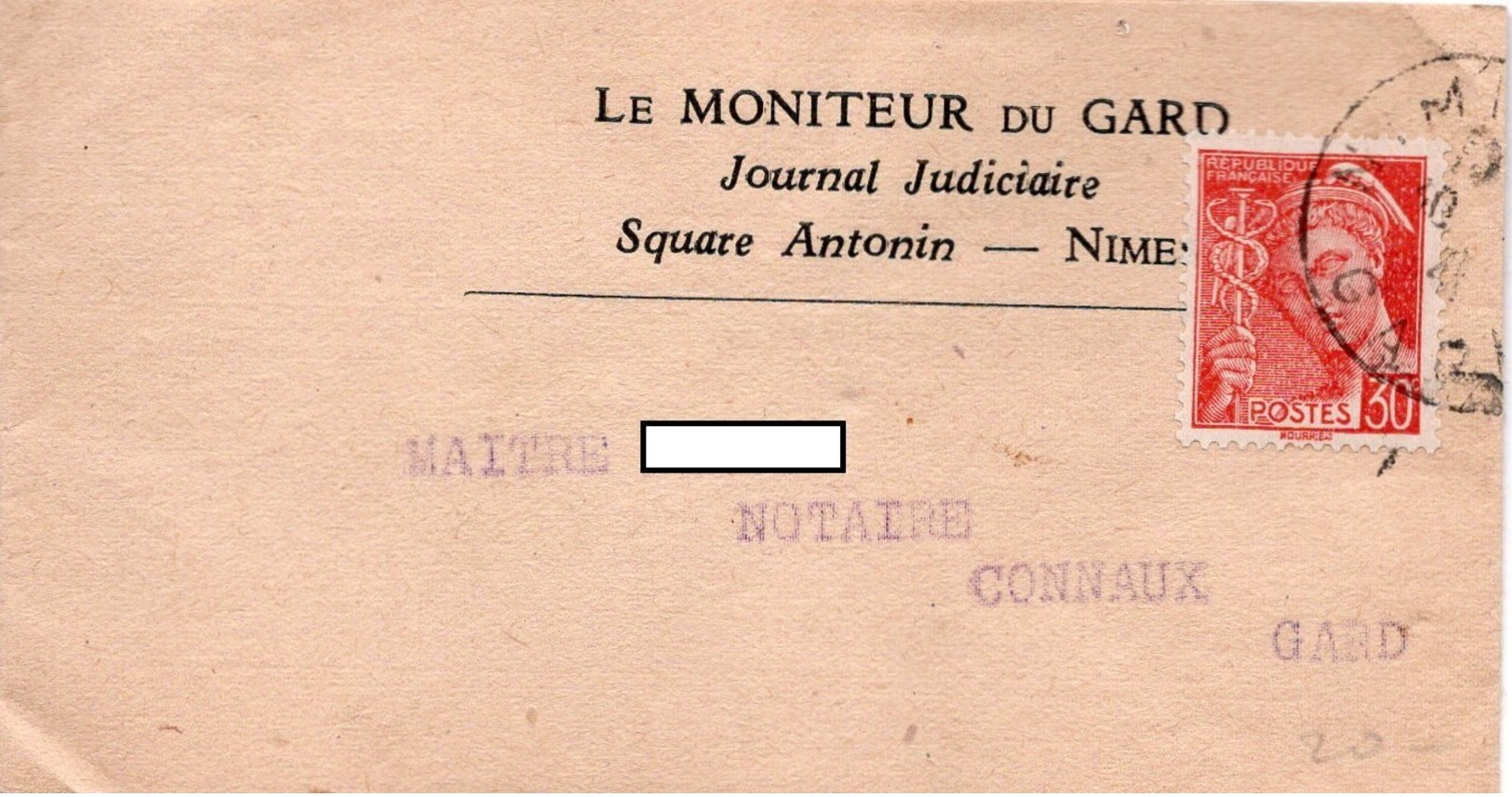 Mercure  YT 547 - Sur Bande Journaux - Entête - LE MONITEUR Du GARD  à Nimes - Giornali