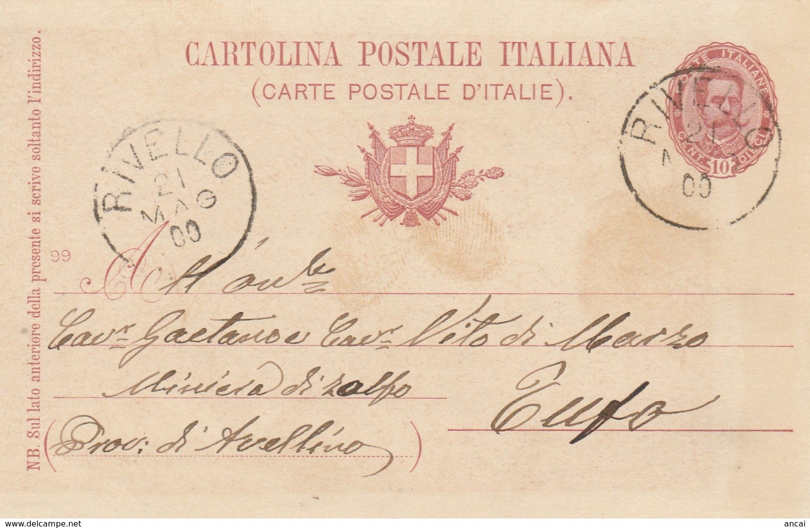 Rivello. 1900. Annullo Grande Cerchio RIVELLO, Su Cartolina Postale Completa Di Testo - Storia Postale