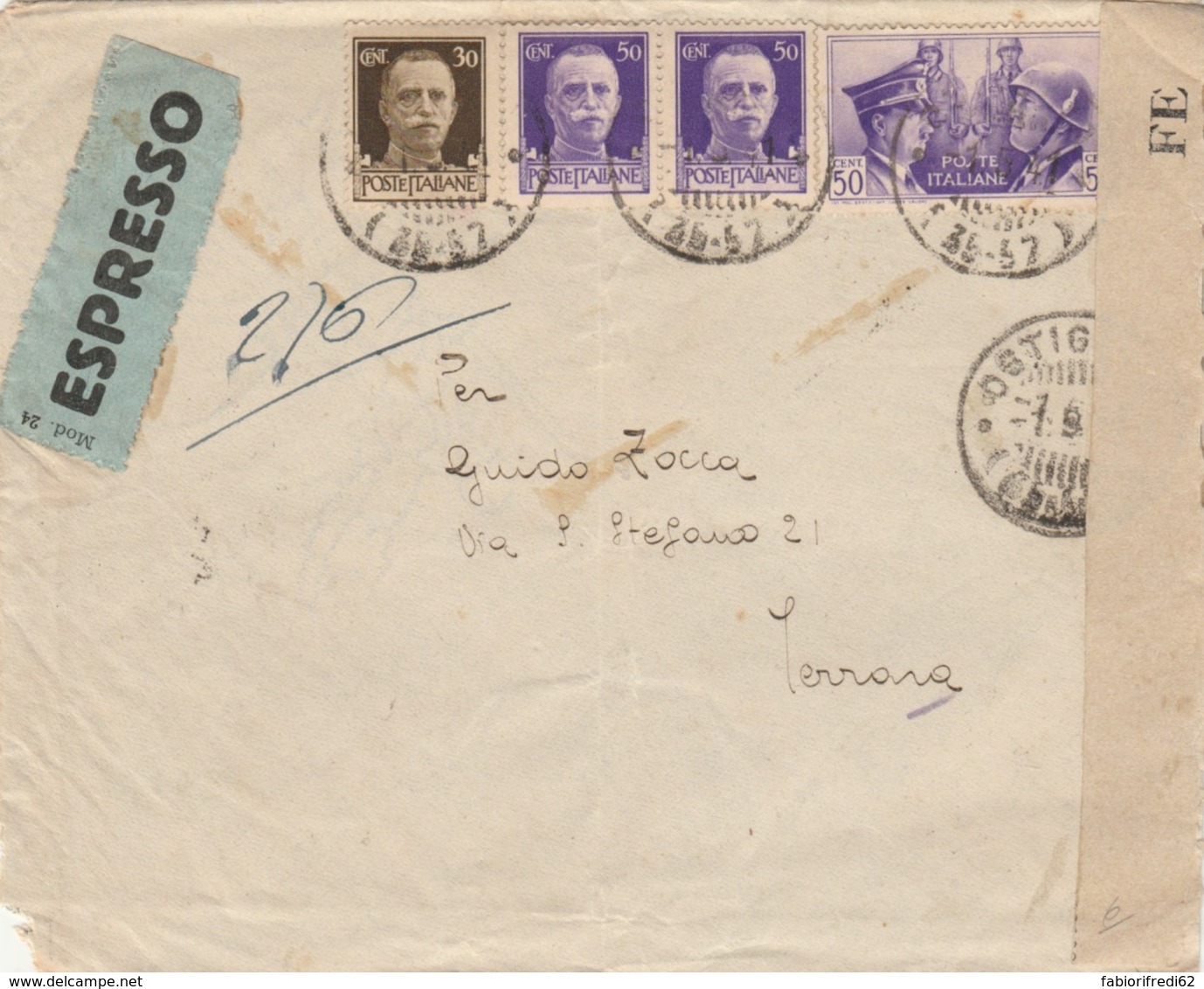 ESPRESSO 1941 1,25+50 FRATELLANZA D'ARMI TIMBRO MANTOVA FERRARA -CENSURA (IX1161 - Storia Postale
