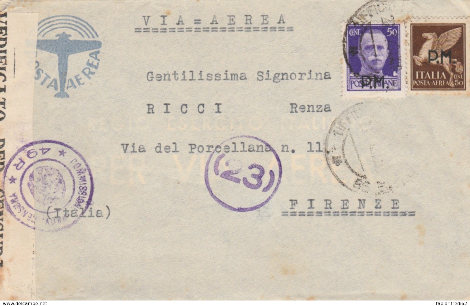 LETTERA 1943 PM 99 50+50 PA SS PM -CENSURA (IX949 - Posta Militare (PM)