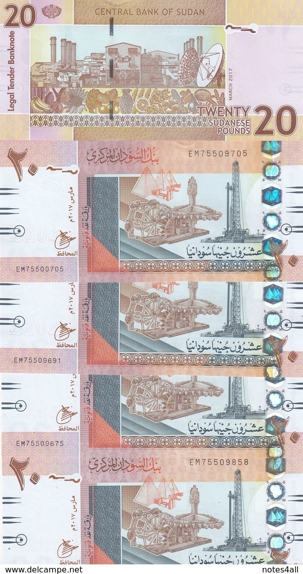 SUDAN 20 POUNDS 2017  P-74 NEW LOT X5 UNC NOTES */* - Sudan