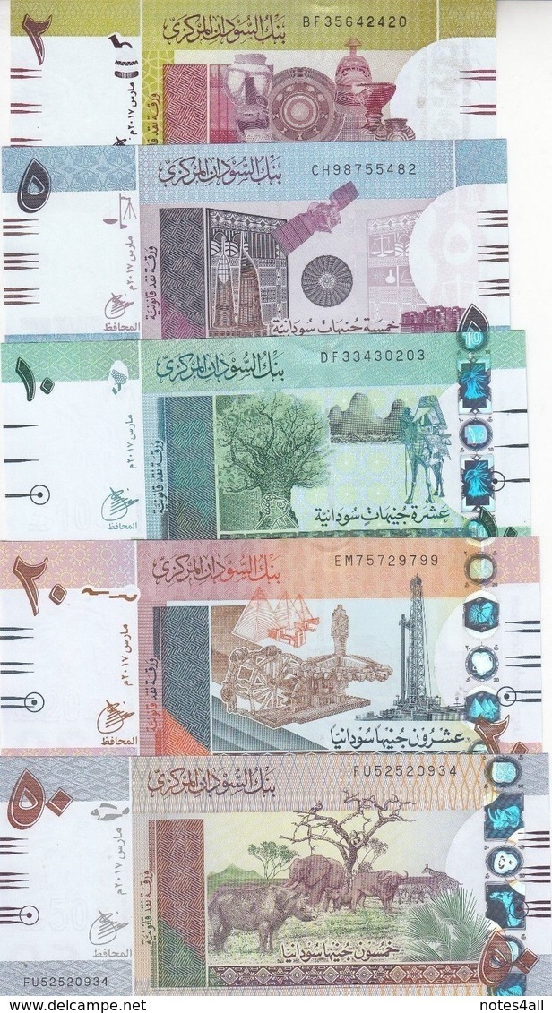 SUDAN 2 5 10 20 50 POUNDS March 2017 P-71 72 73 74 75 UNC SET */* - Soedan