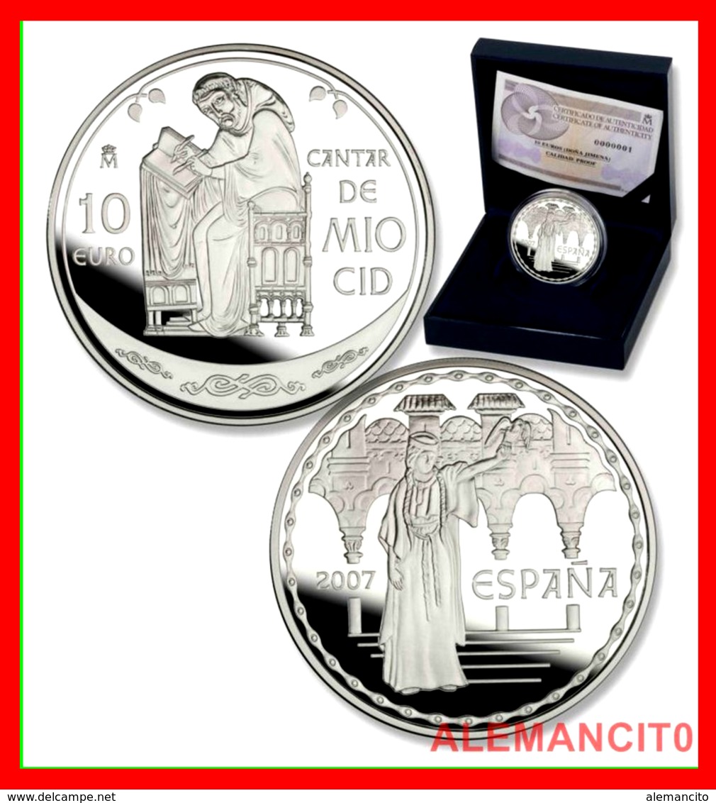 ESPAÑA MONEDA AÑO 2007 DEL CANTAR DEL MIO CID.. 10 EUROS. PLATA.PROOF. - España