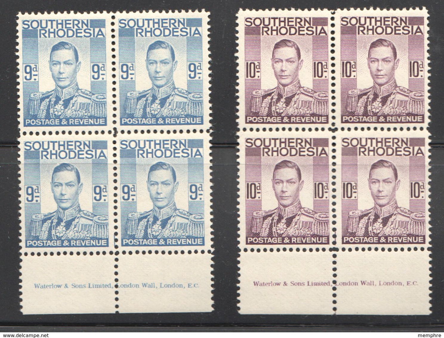 Southern Rgodesia King George VI 9d And 10d  Imprint Blocks Of 4  MUH , UMM SG 46, 47 ** - Southern Rhodesia (...-1964)