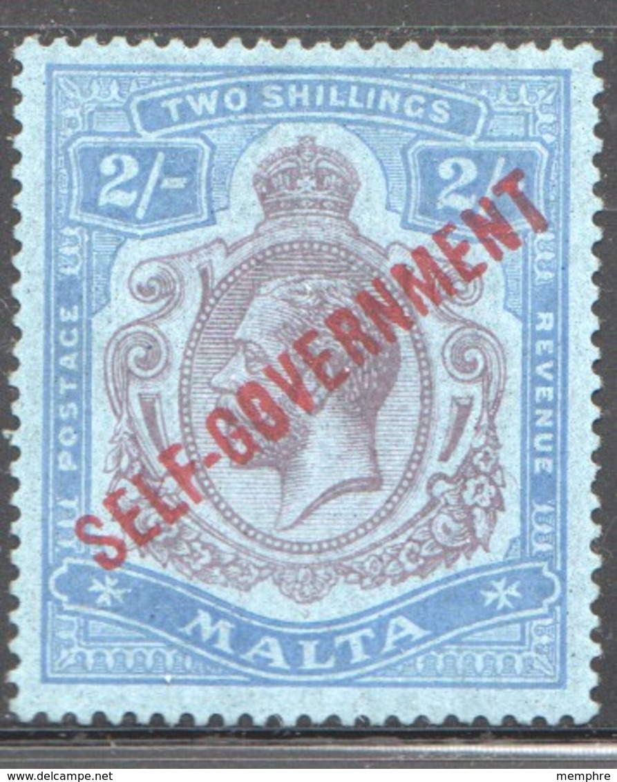 MALTA Self Government Overprint On George V 2/- SG 111  Light Hinge Mark  Cat £250 - Malte (...-1964)