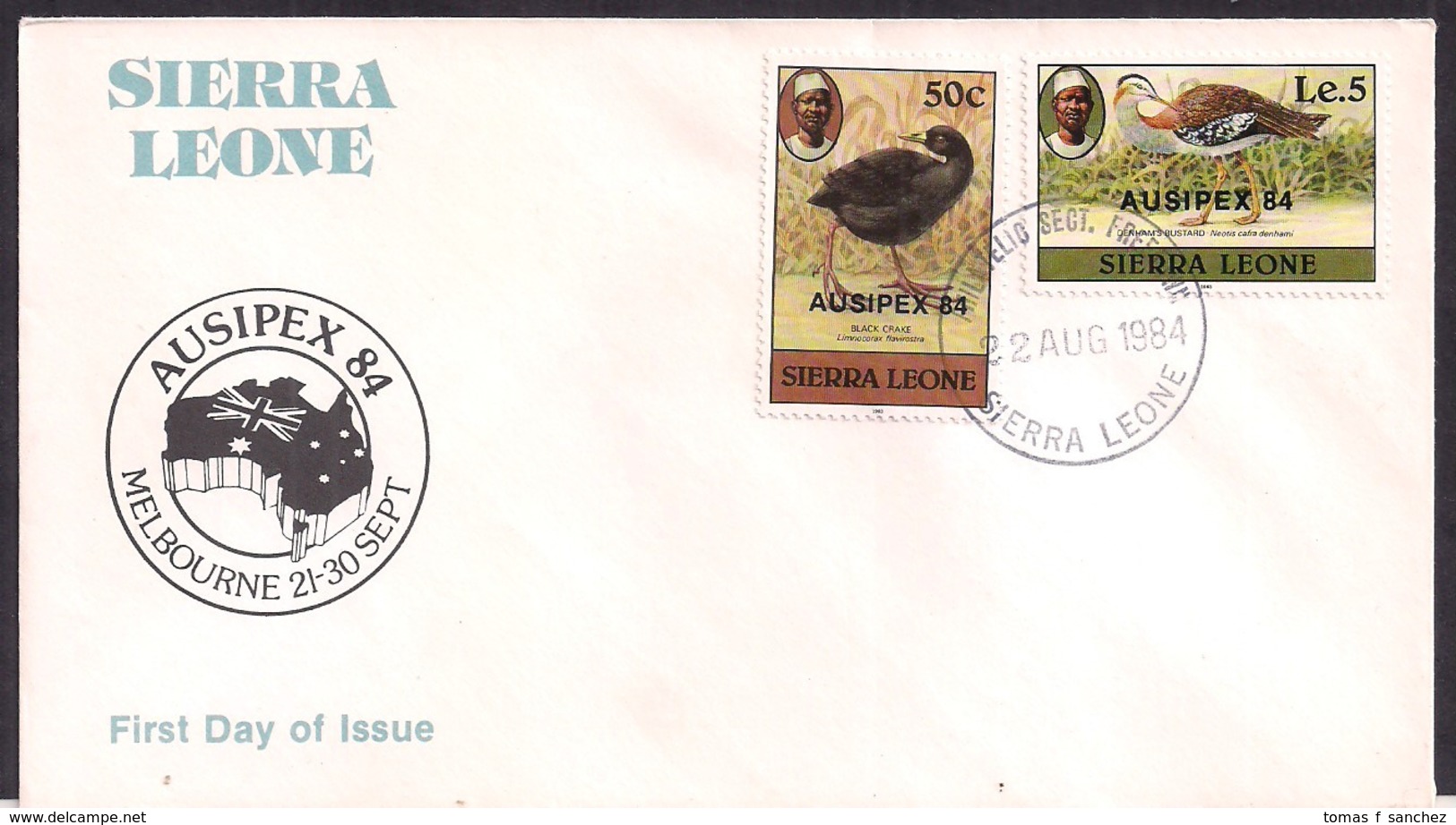 Sierra Leone - 1984 - FDC - Oiseaux - Outarde De Denham - Râle à Bec Jaune - Autres & Non Classés
