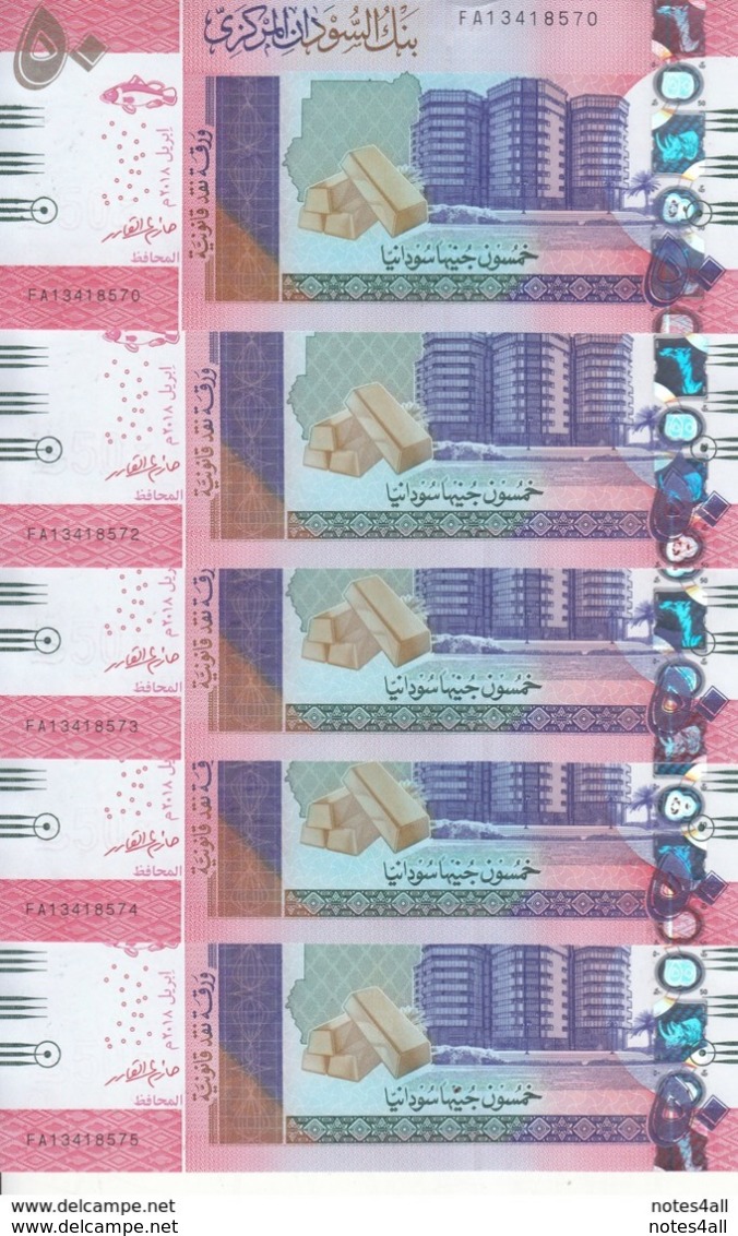 SUDAN 50 POUNDS 2018 P-NEW LOT X5 UNC NOTES  */* - Sudan